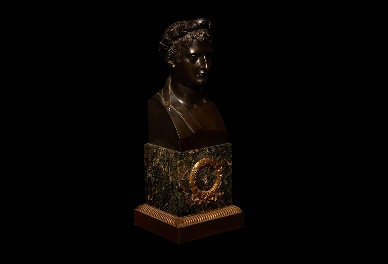 Empire Patinated Bronze Bust of Napoleon as Caesar with Marble and Ormolu Base