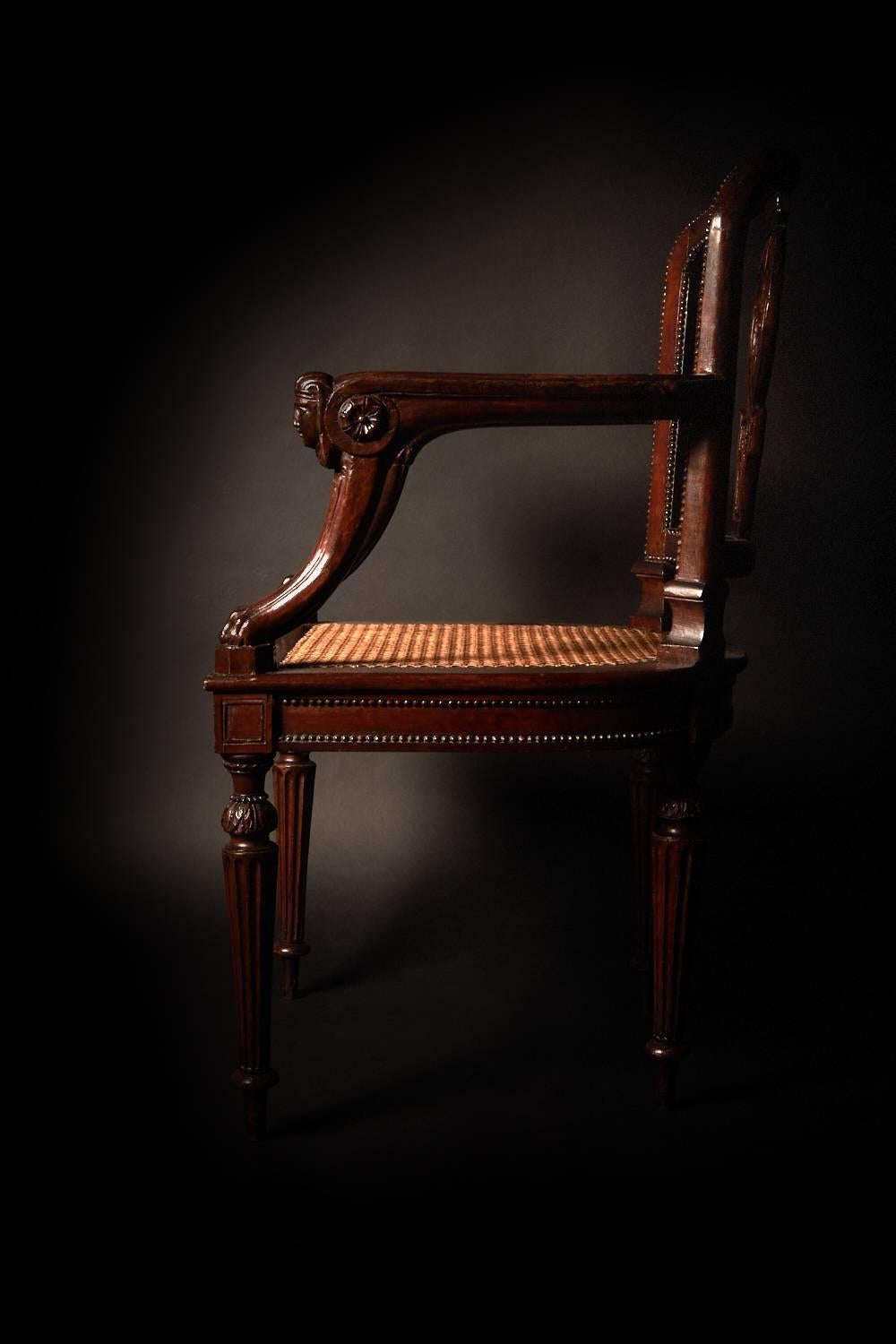 Fine Empire Carved Fruitwood Lyons Fauteuil, France, Early 19th Century In Good Condition In London, GB