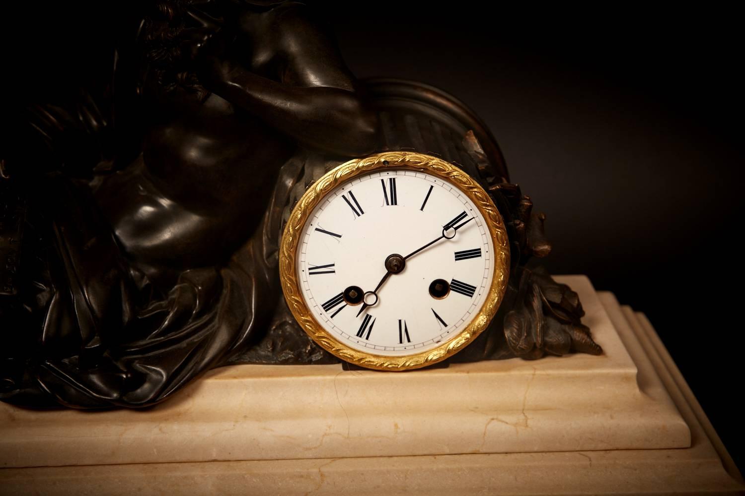 French Louis XVI Style Silk Suspension Bronze Clock of Greek Philosopher, France