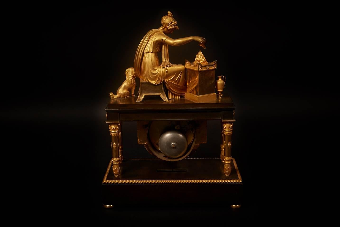 Empire Gilt and Patinated Mantel Clock 'Sacrifice a L'amour', Paris 19th Century 1