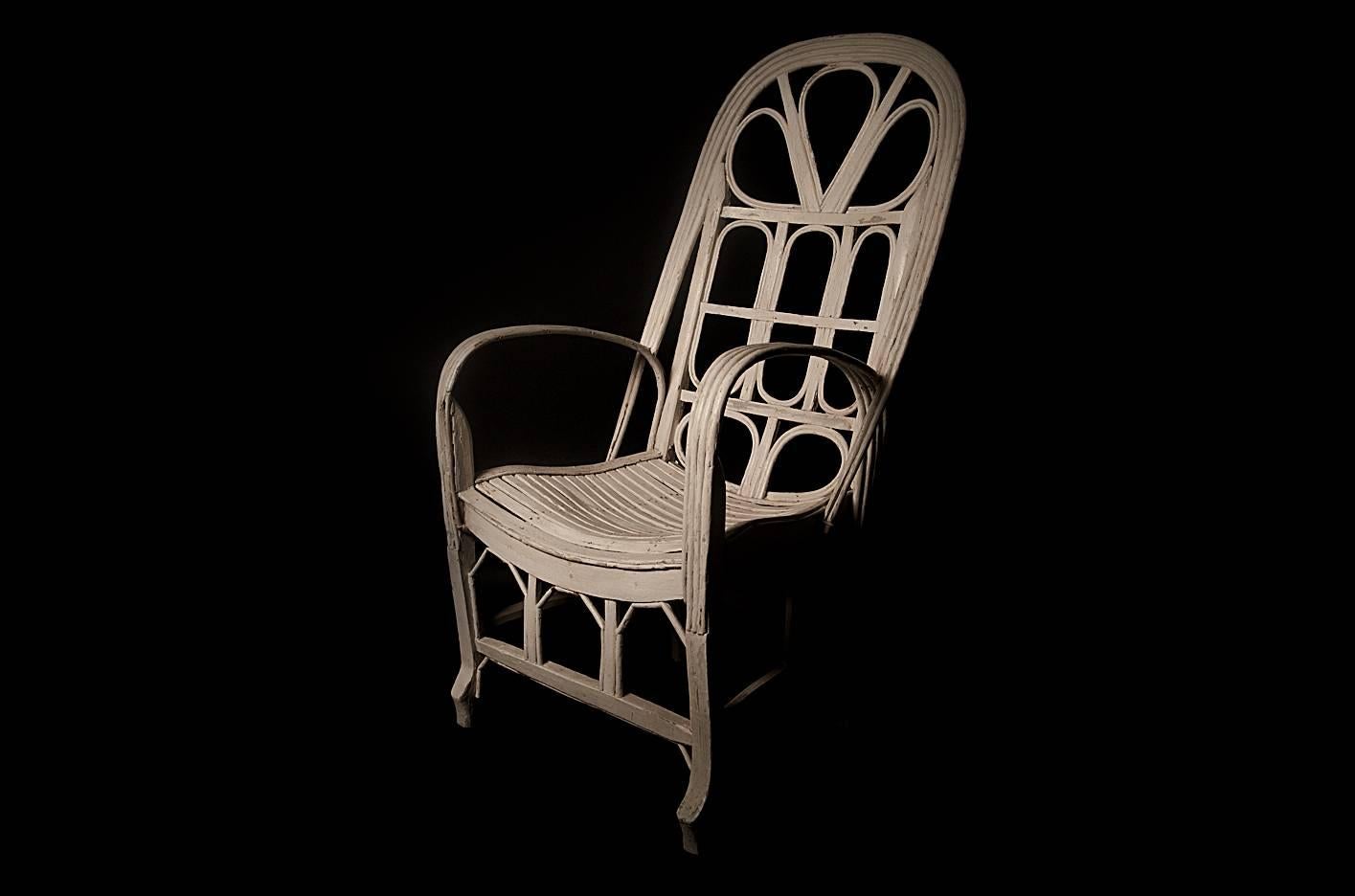 Pair of Large Elegant White Cane Conservatoire Chairs, France, 20th Century 2