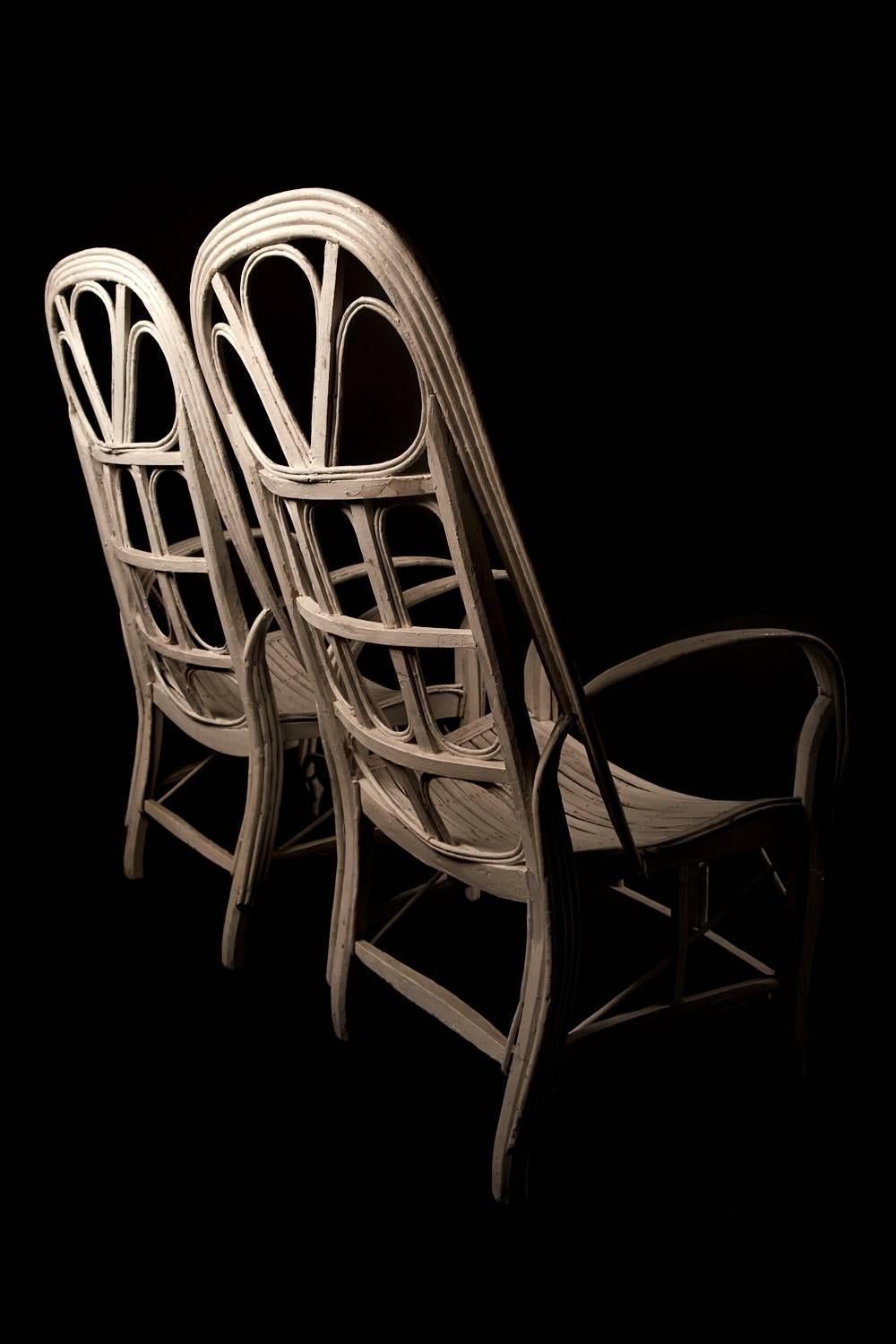 Pair of Large Elegant White Cane Conservatoire Chairs, France, 20th Century In Good Condition In London, GB