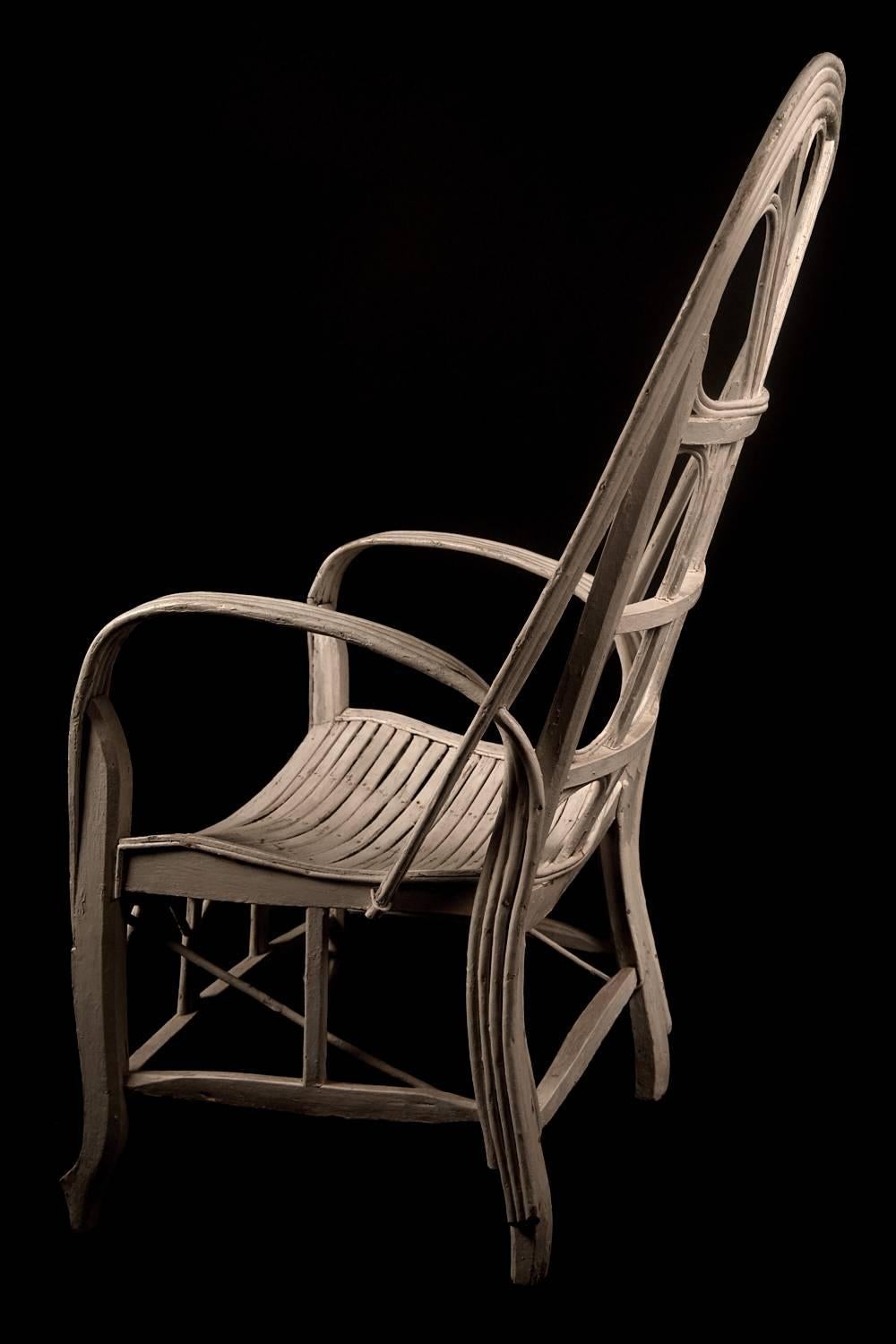 Pair of Large Elegant White Cane Conservatoire Chairs, France, 20th Century 5