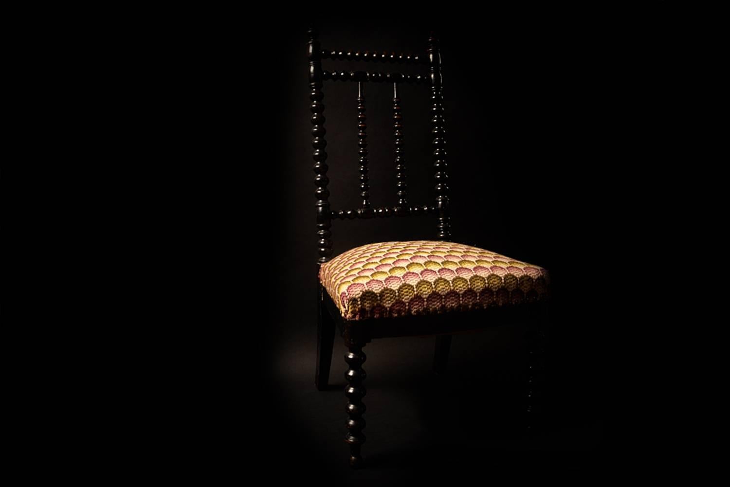 Country Ardennes Ebonised Bobbin Nursing Chair, France, 20th Century