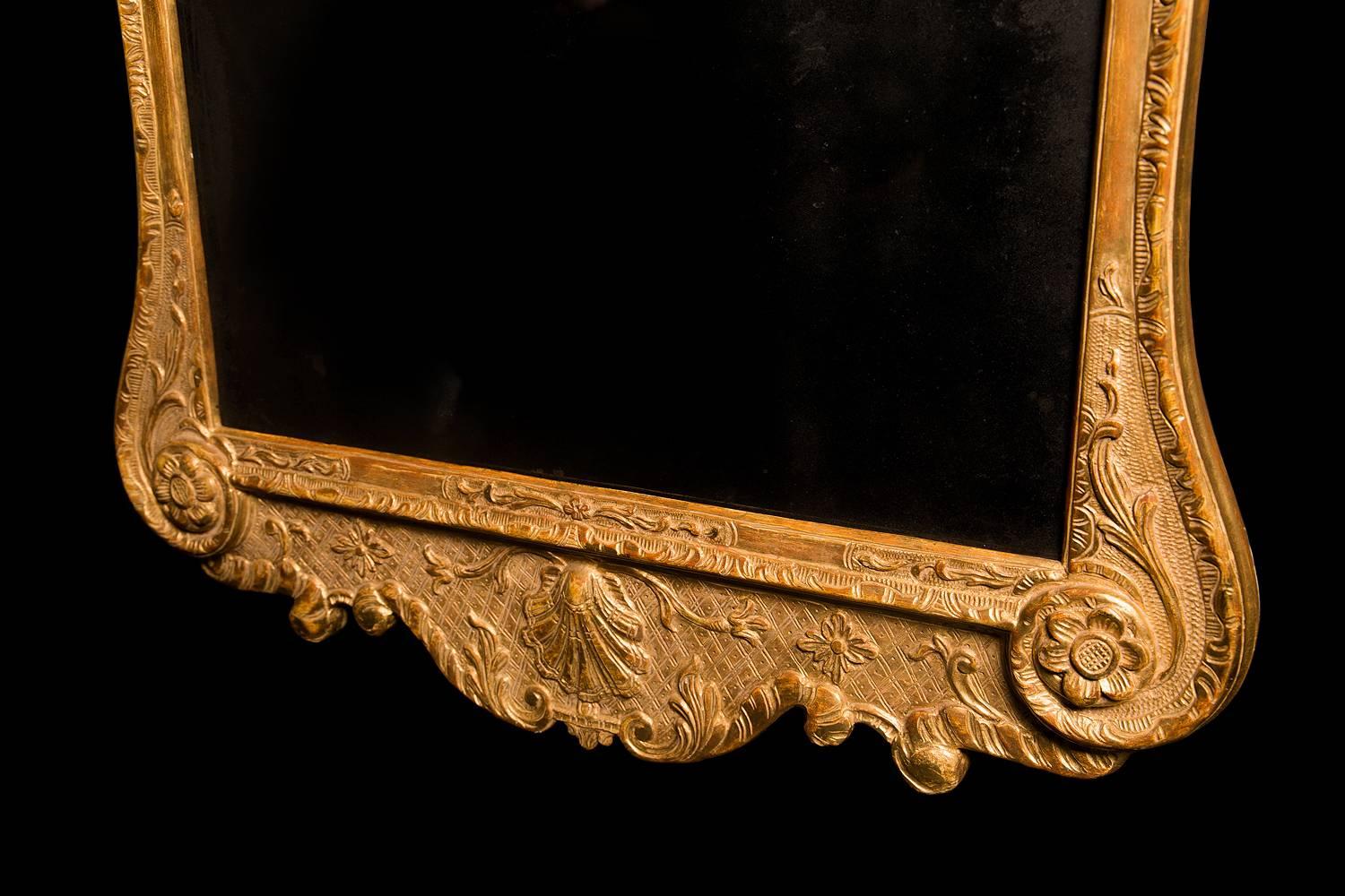 18th Century and Earlier King George II Carved Giltwood Pier Mirror Original Vauxhall Plate, 18th Century