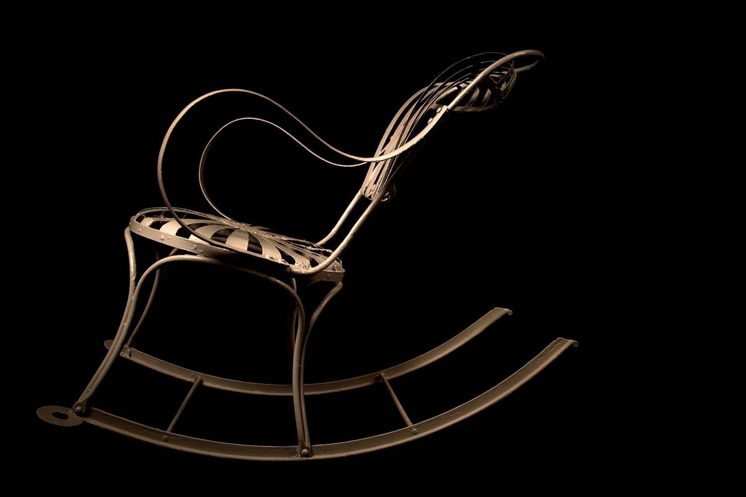 Art Deco Corbusier commissioned Francois Carré Sunburst Iron Rocking Chair, 20th Century