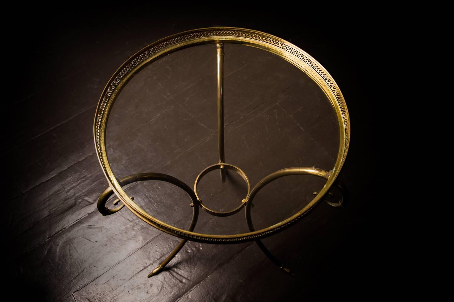 Streamlined Moderne Brass Bouillotte Side Table with Swan Feet in Maison Jansen Style, 19th Century