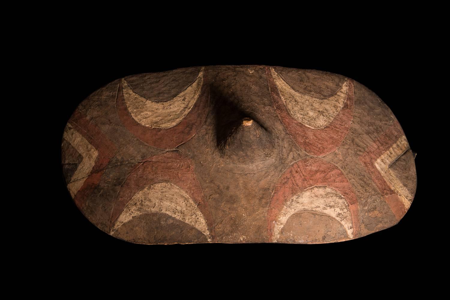 Burundian Stunning Tutsi Shield, Carved Painted Wood Raised Mid-Section, Mid-20th Century