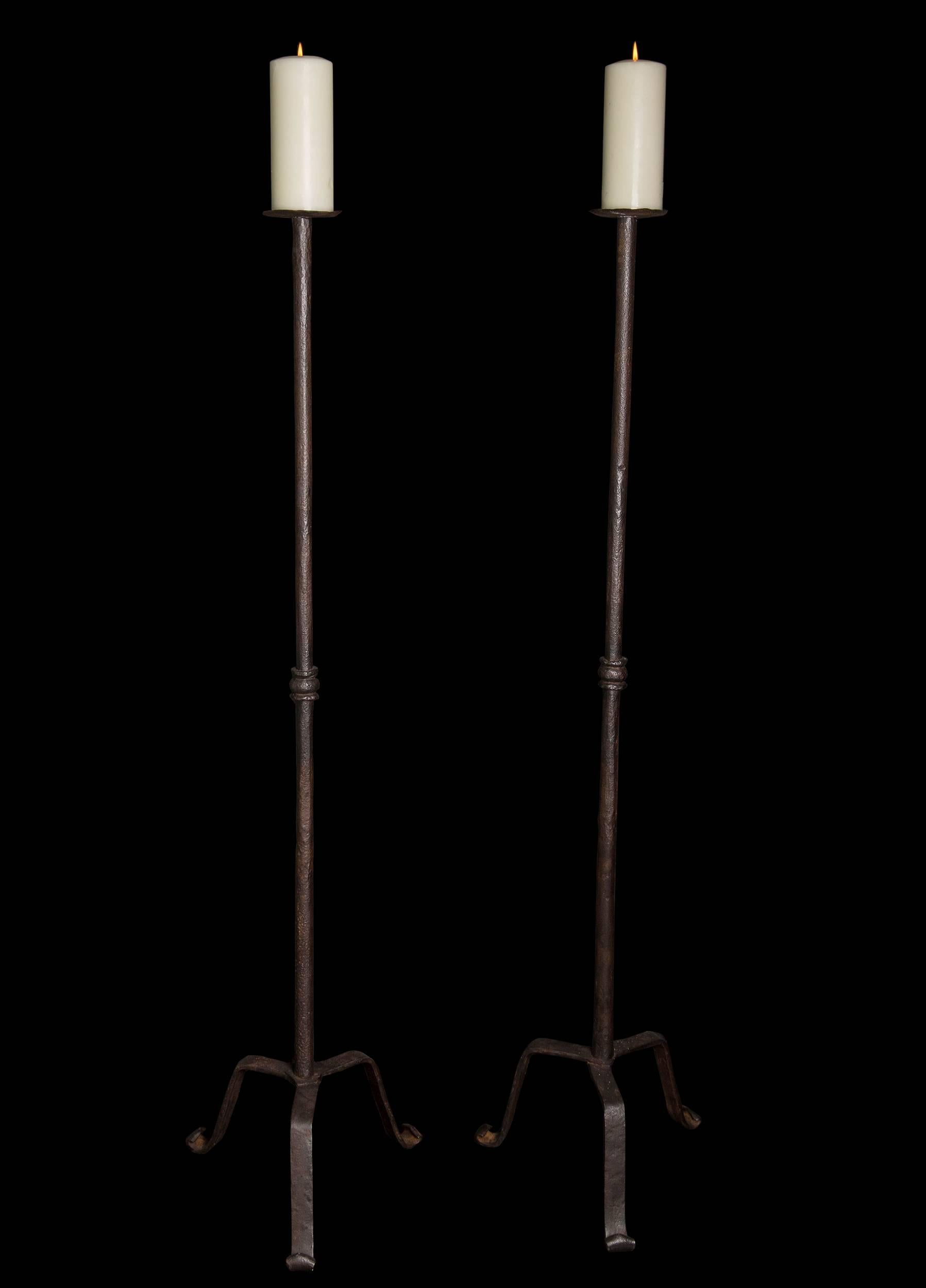Pair of Wrought Iron Floor Standing Prickets from Umbria, 16th Century In Good Condition In London, GB