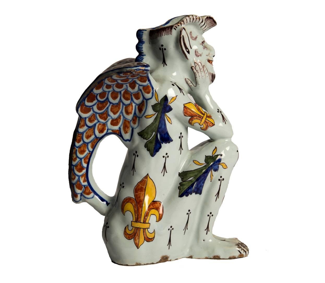 Glazed Faience Devil Jug, Italy, Early 19th Century