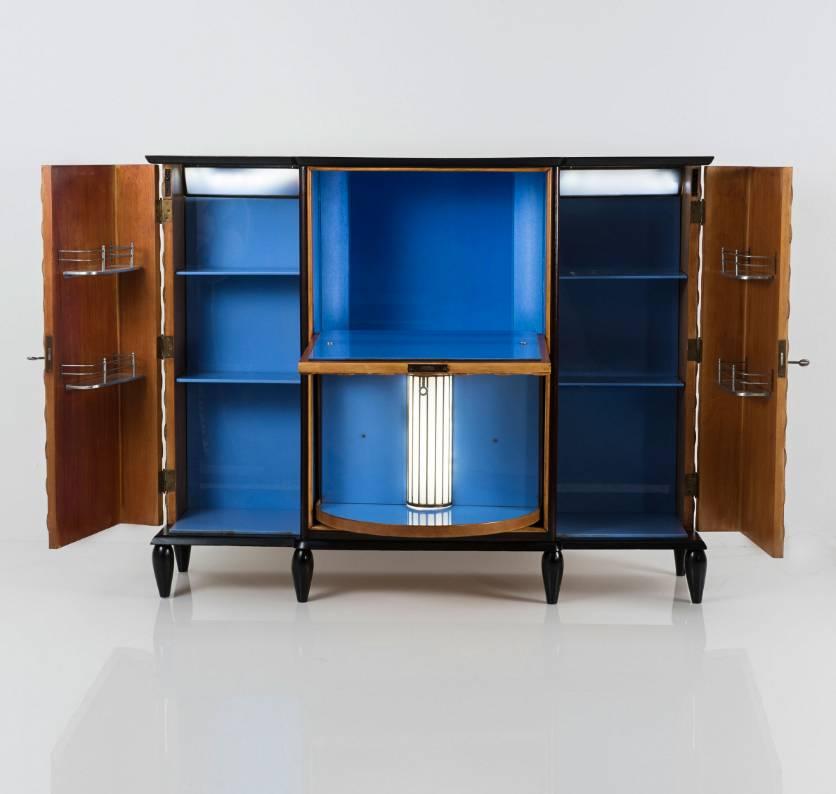 Italian Late Art Deco faceted cocktail bar with blue glass interior - Italy, circa 1940