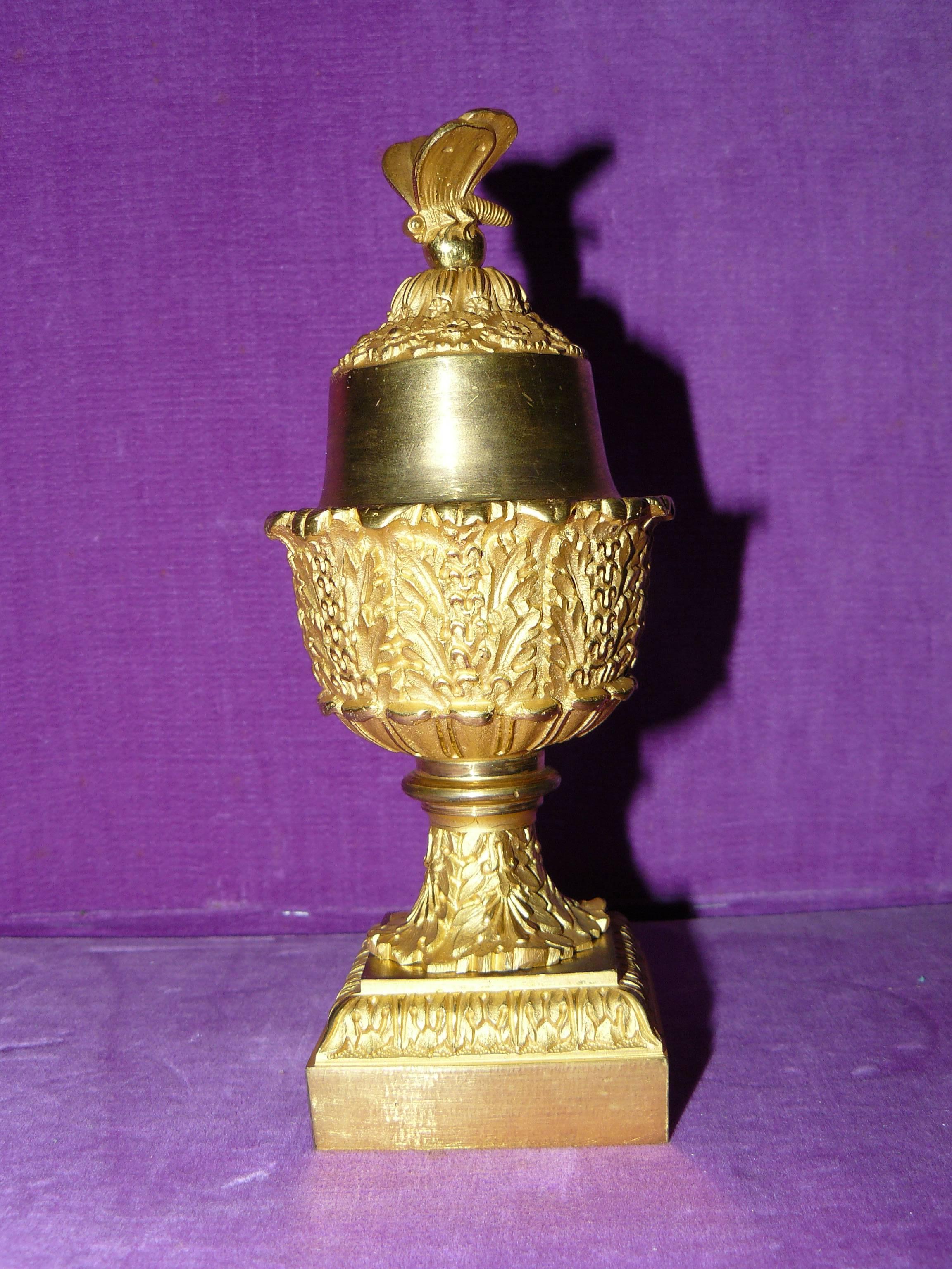 French Charles X, Inkwell and Bell Gilt Bronze