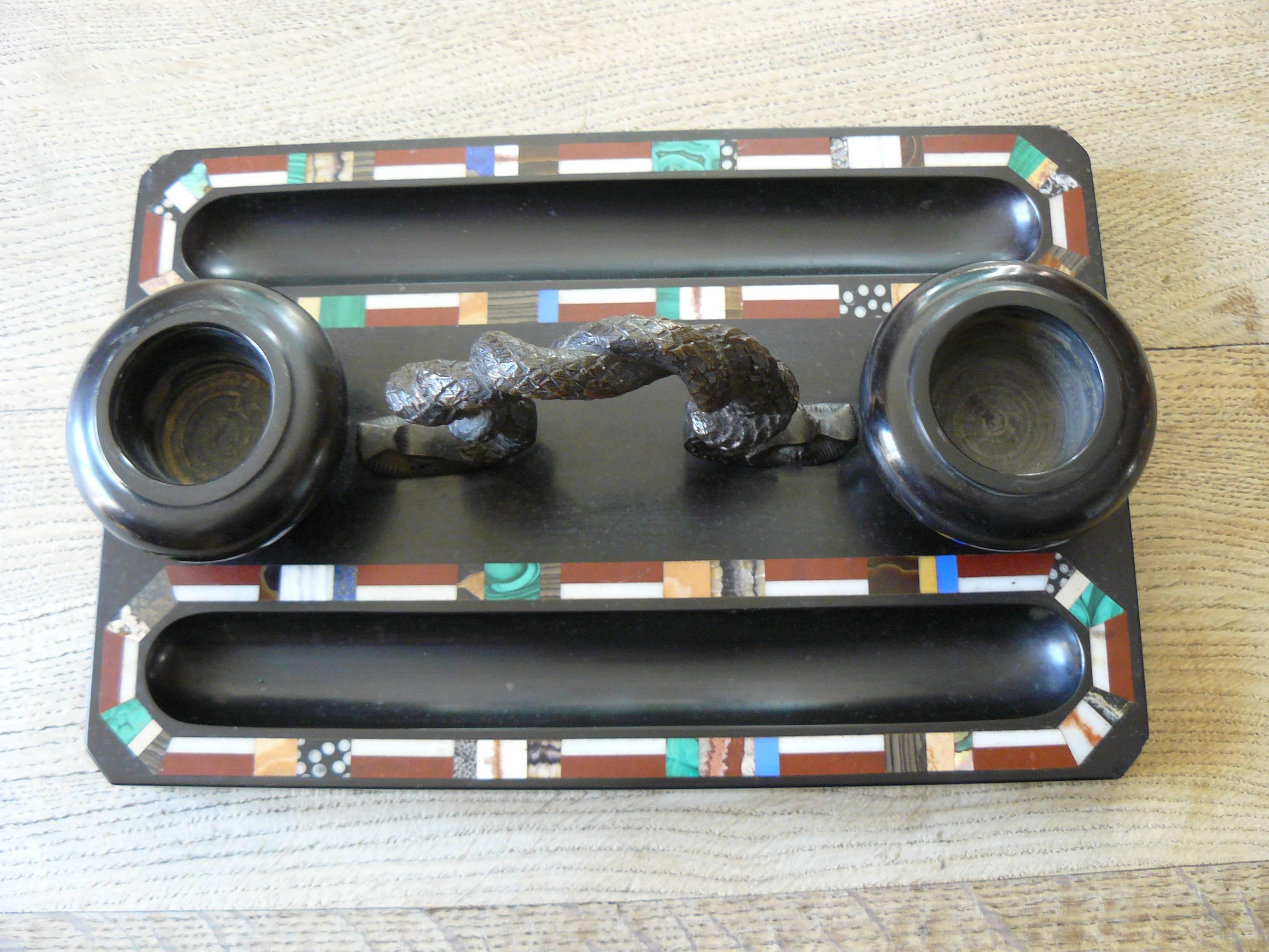 British Grand Tour, Marble and Bronze Inkwell, Curiositie, Early 19th Century For Sale