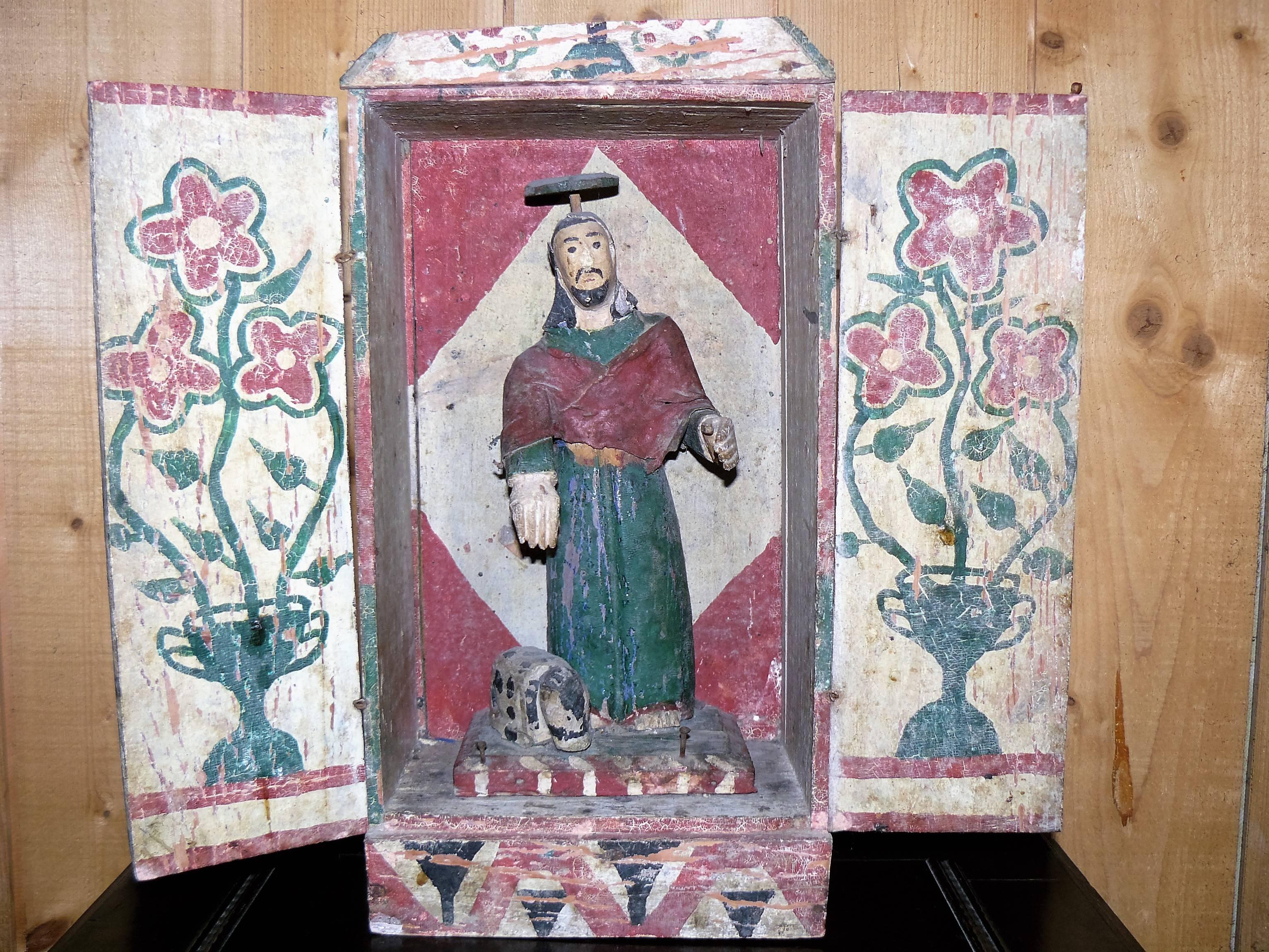 19th Century Mexican Nicho Altar with Saint Roch For Sale 3