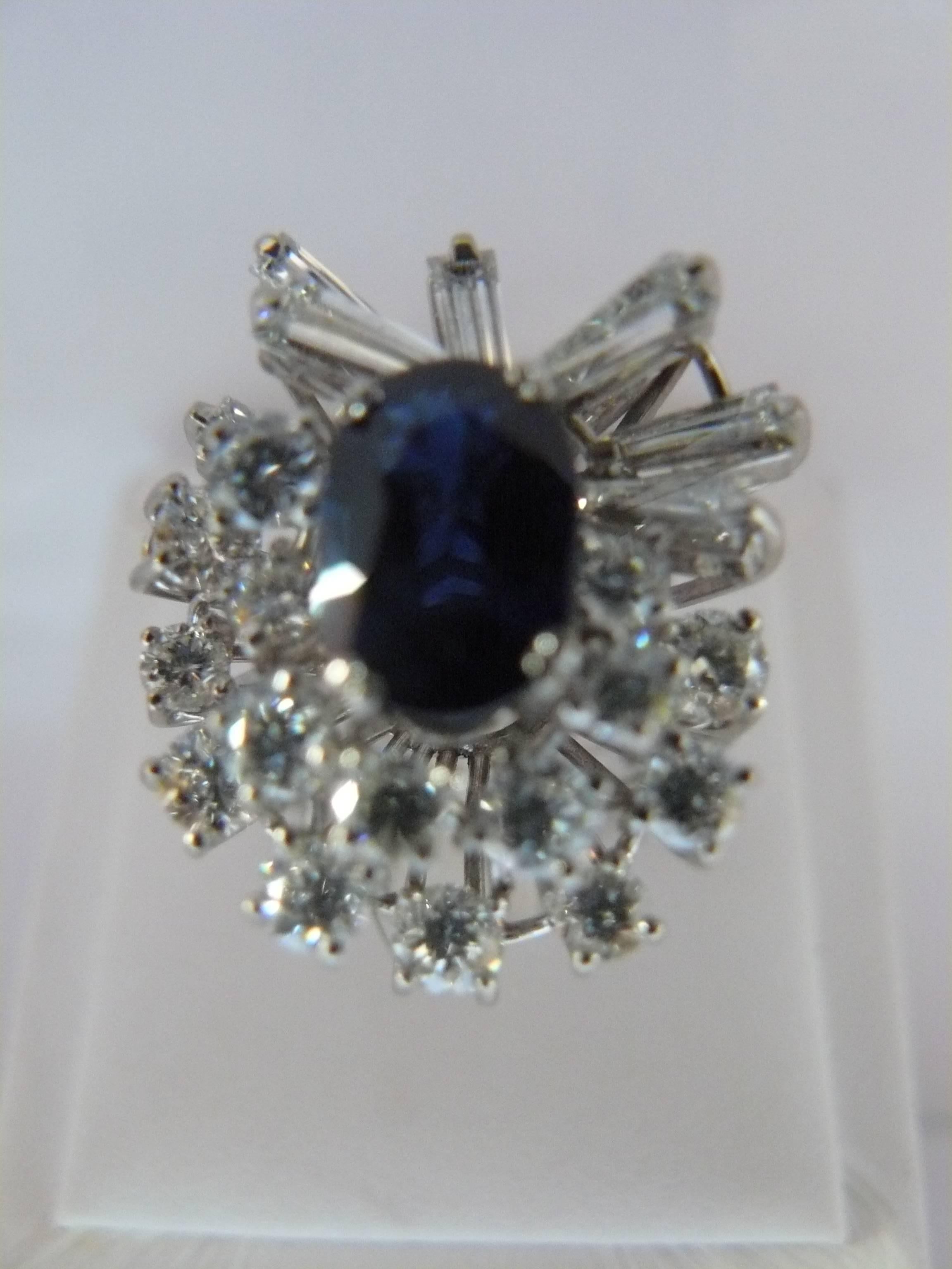 Late 20th Century 1970s Sapphire and Diamond White Gold Ring For Sale