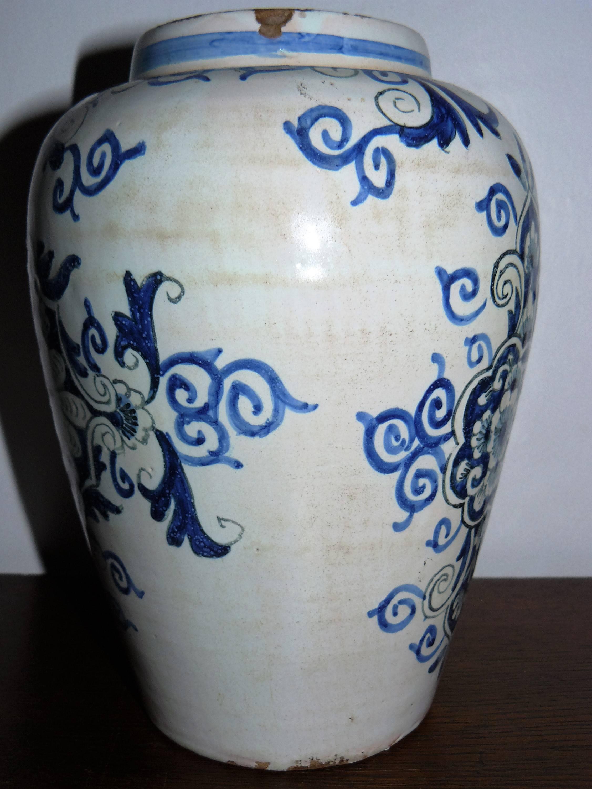 Dutch Colonial 19th Century Delft Hand-Painted and Glazed Tobacco Jar For Sale