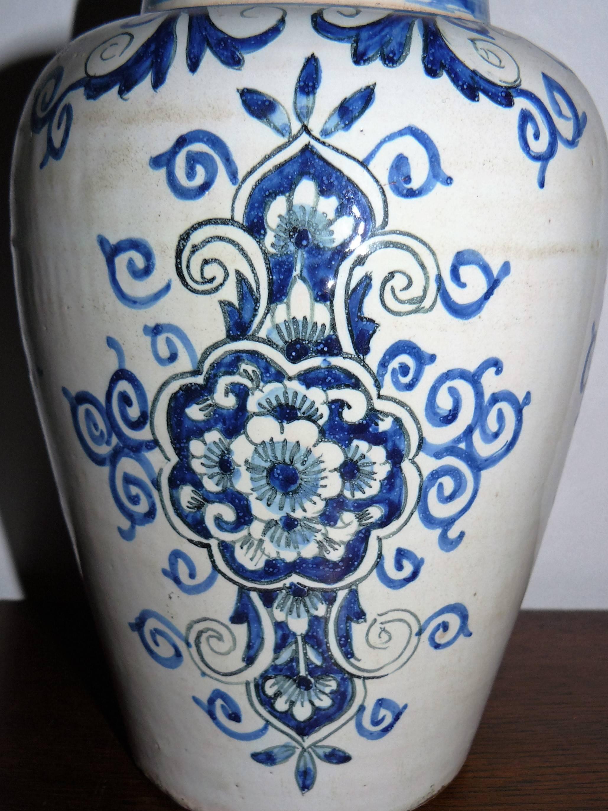 Dutch 19th Century Delft Hand-Painted and Glazed Tobacco Jar For Sale