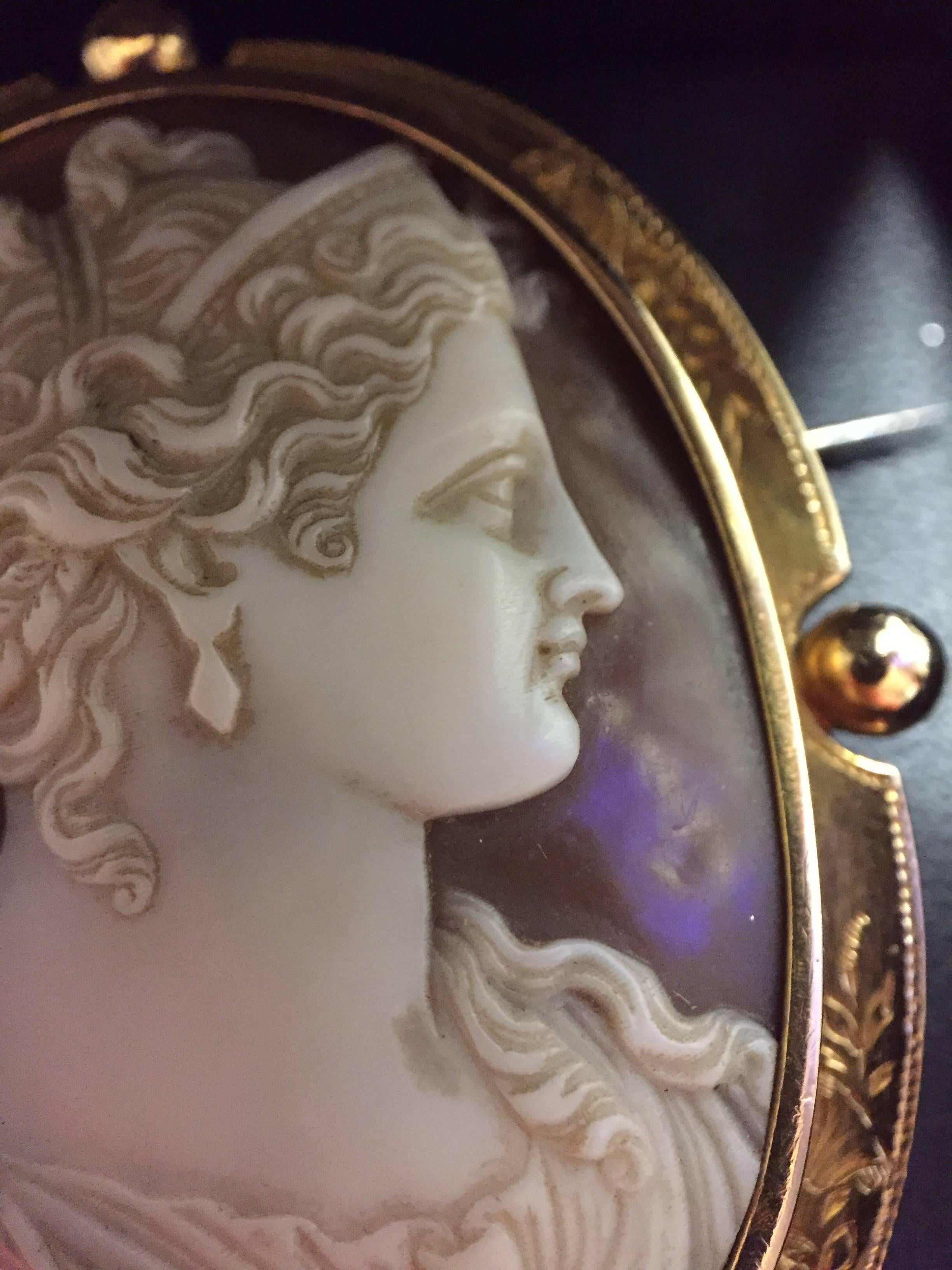 French Antique Shell Cameo Brooch, circa 19th Century