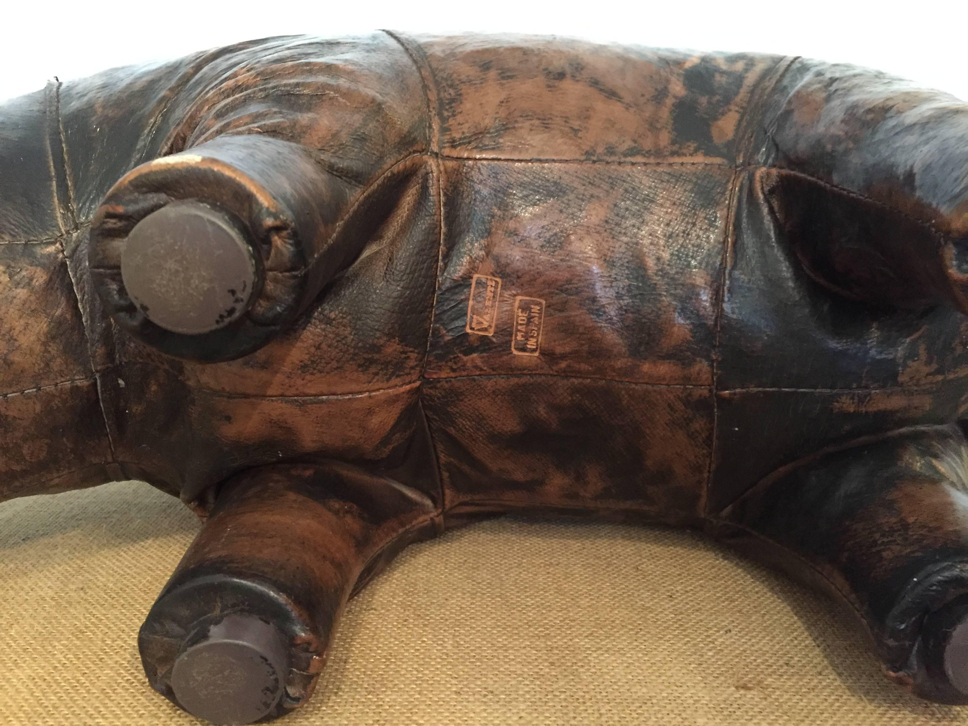 20th Century Valenti, Dimitri Omersa Rhino Leather Footstool For Sale 1