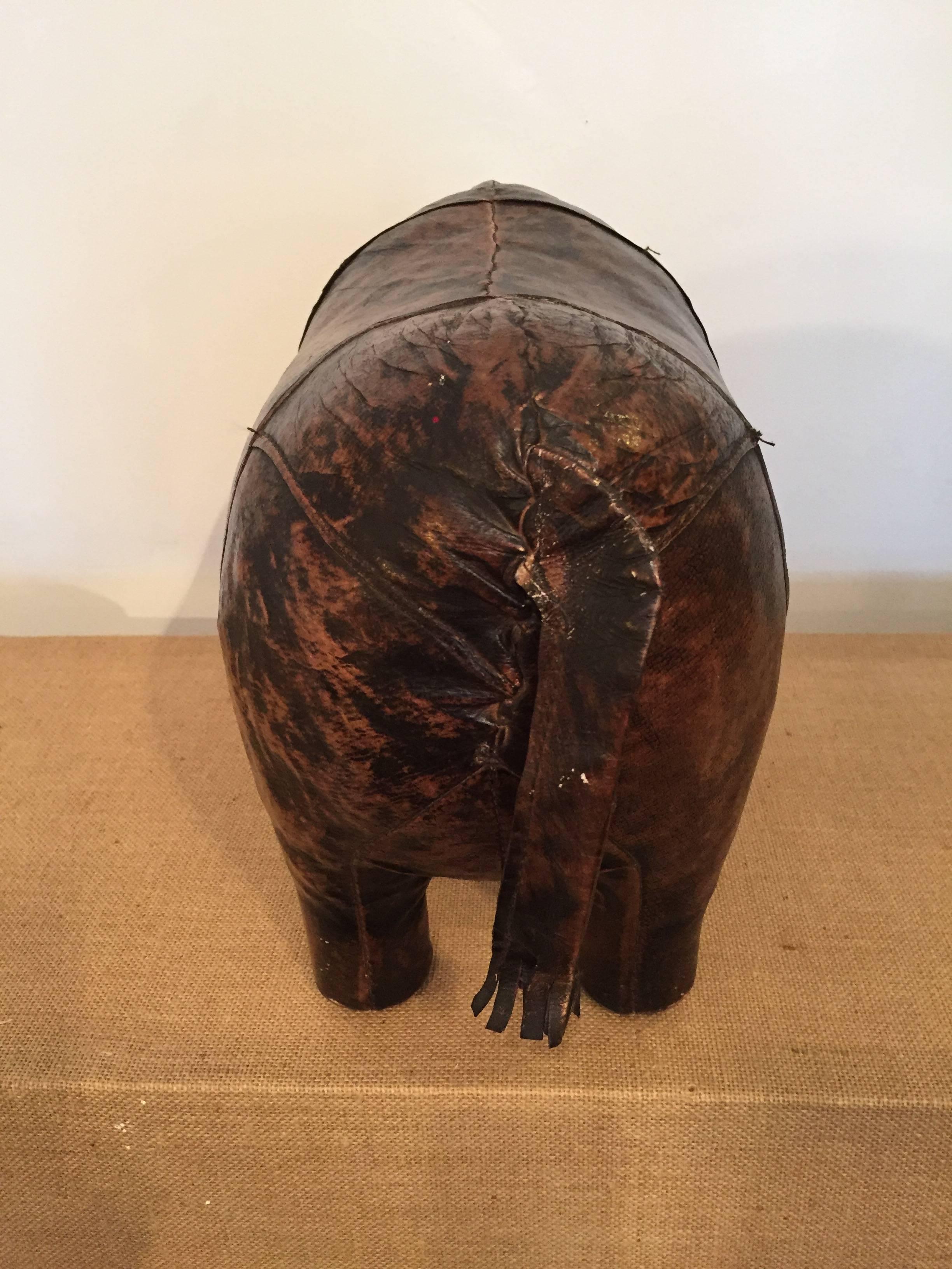 Mid-20th Century 20th Century Vintage Valenti Leather Elephant Footstool For Sale