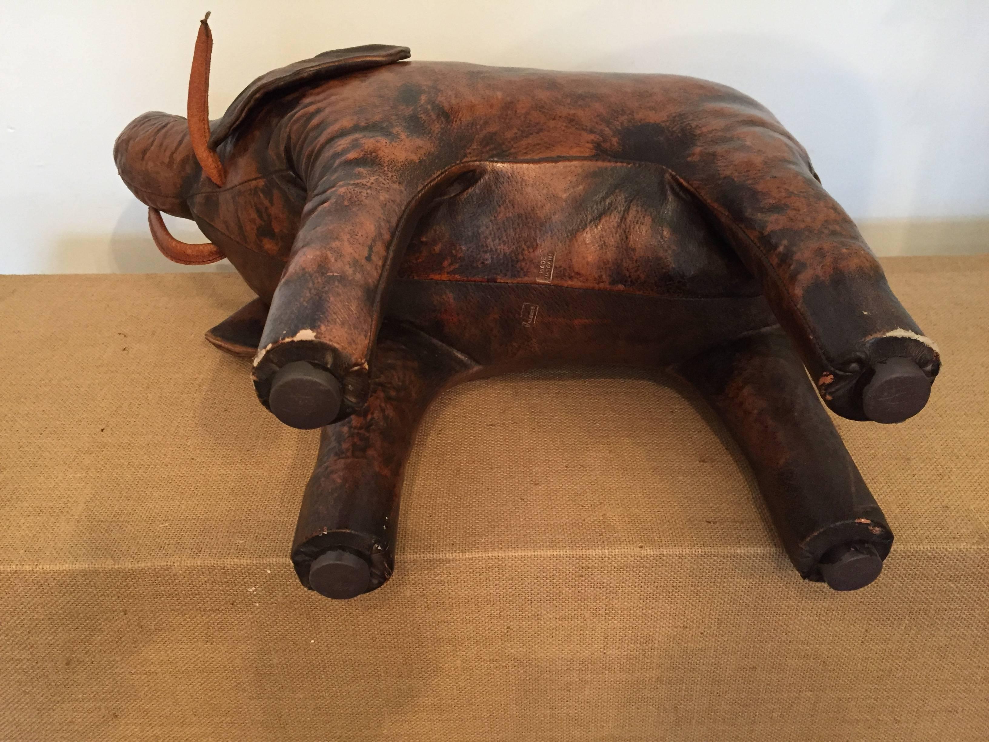 Spanish 20th Century Vintage Valenti Leather Elephant Footstool For Sale