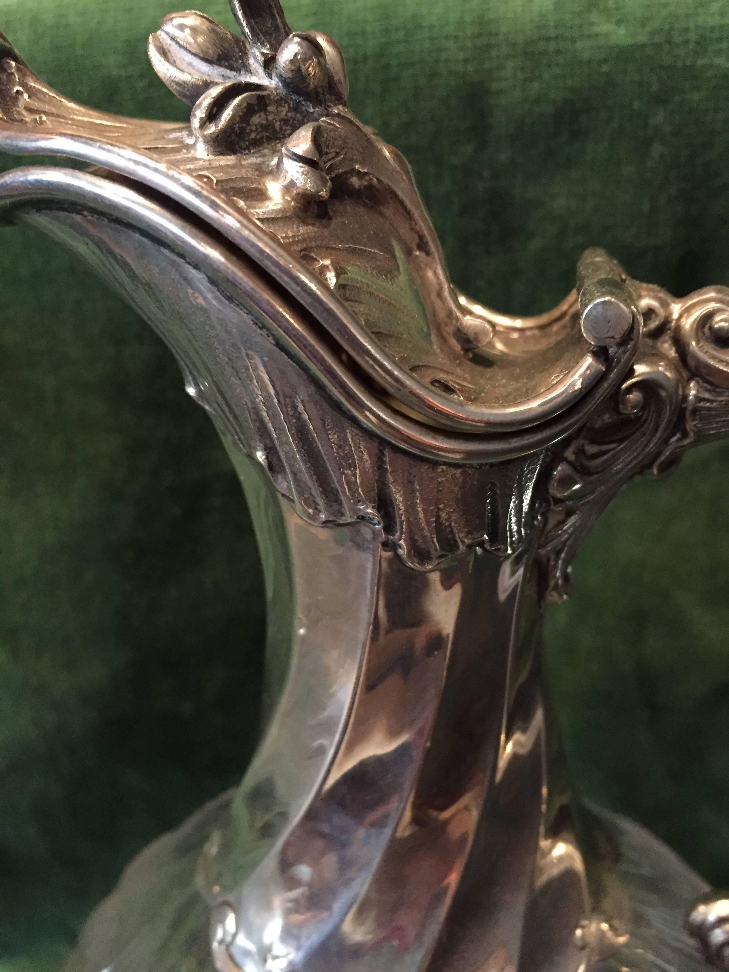 19th Century Pair of Cut Crystal Ewers Set in Silver Lapar Claret Jug 5