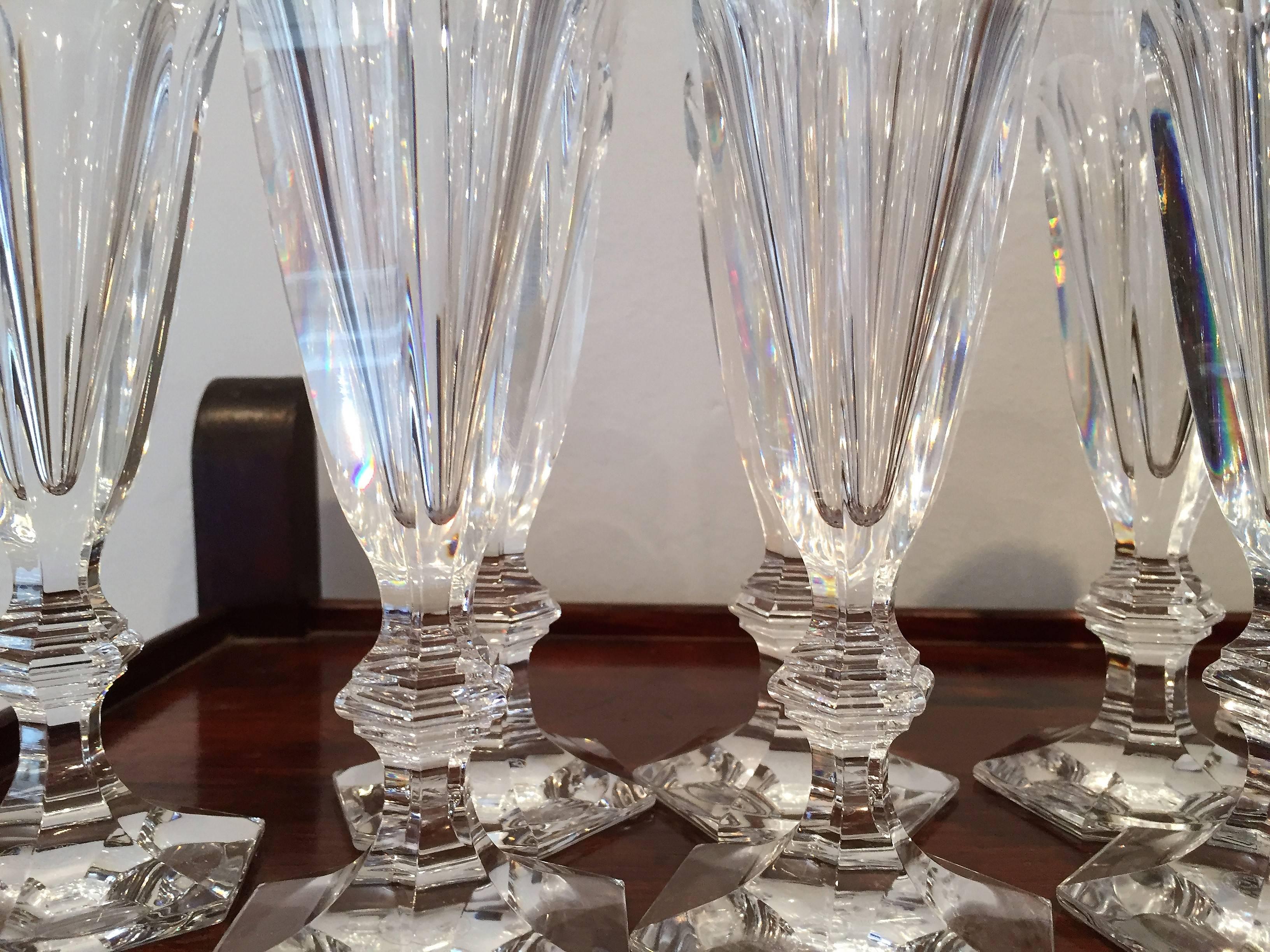 French 20th Century Set of Nine Baccarat Harcourt Tall Champagne Flute