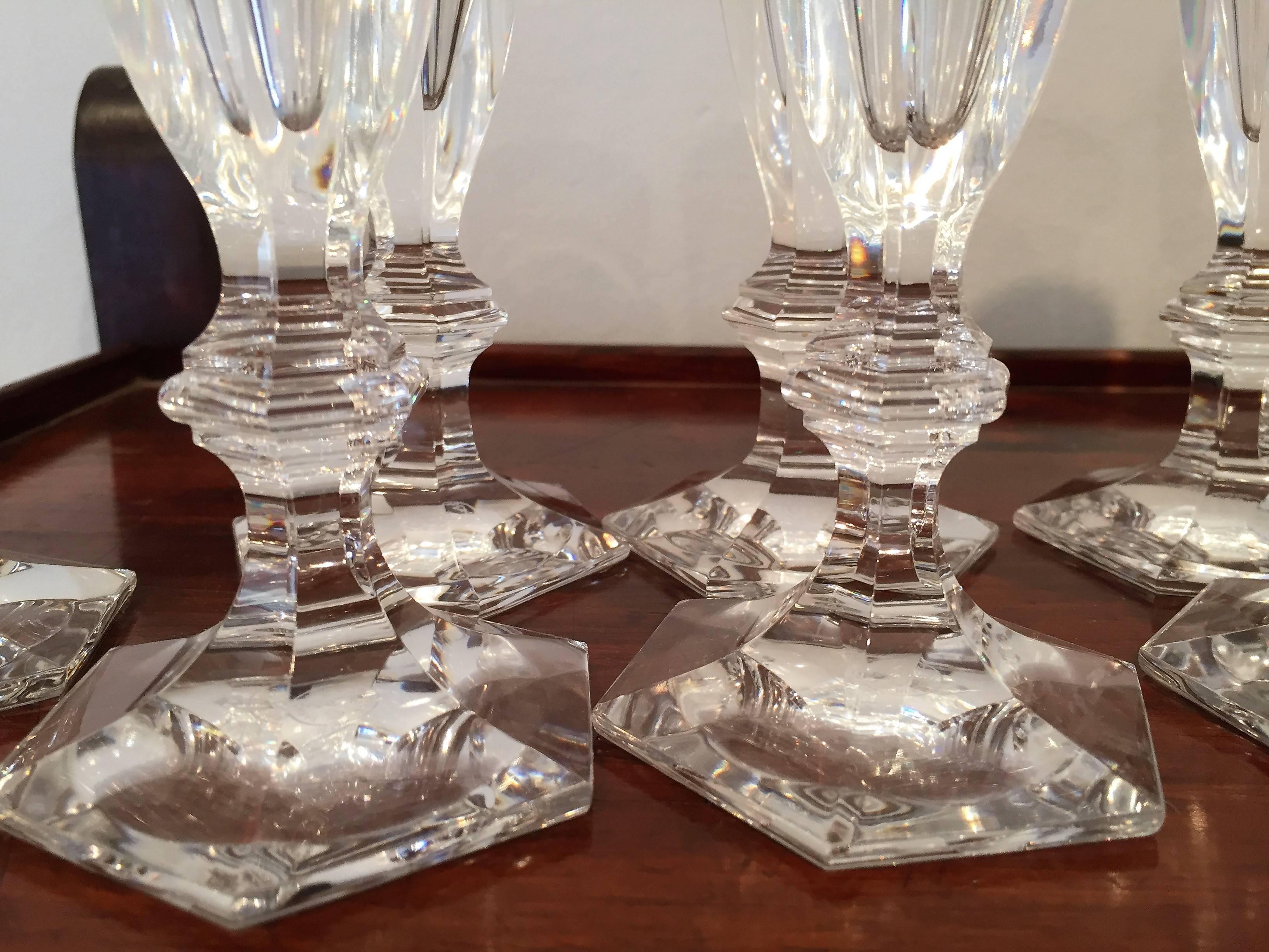 20th Century Set of Nine Baccarat Harcourt Tall Champagne Flute In Excellent Condition In Biarritz, FR