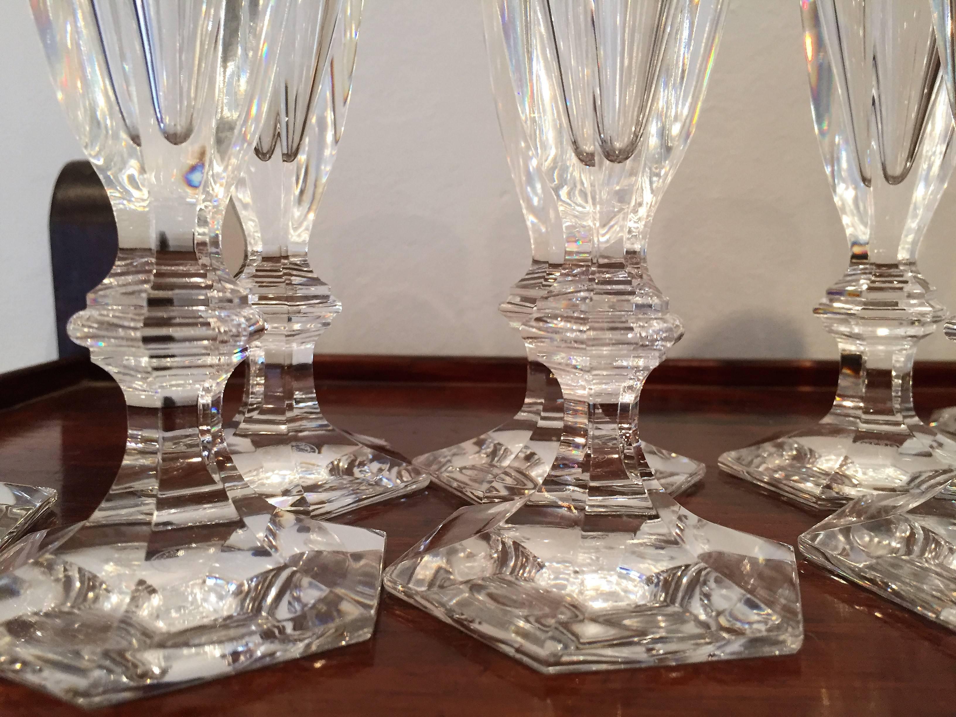 Crystal 20th Century Set of Nine Baccarat Harcourt Tall Champagne Flute