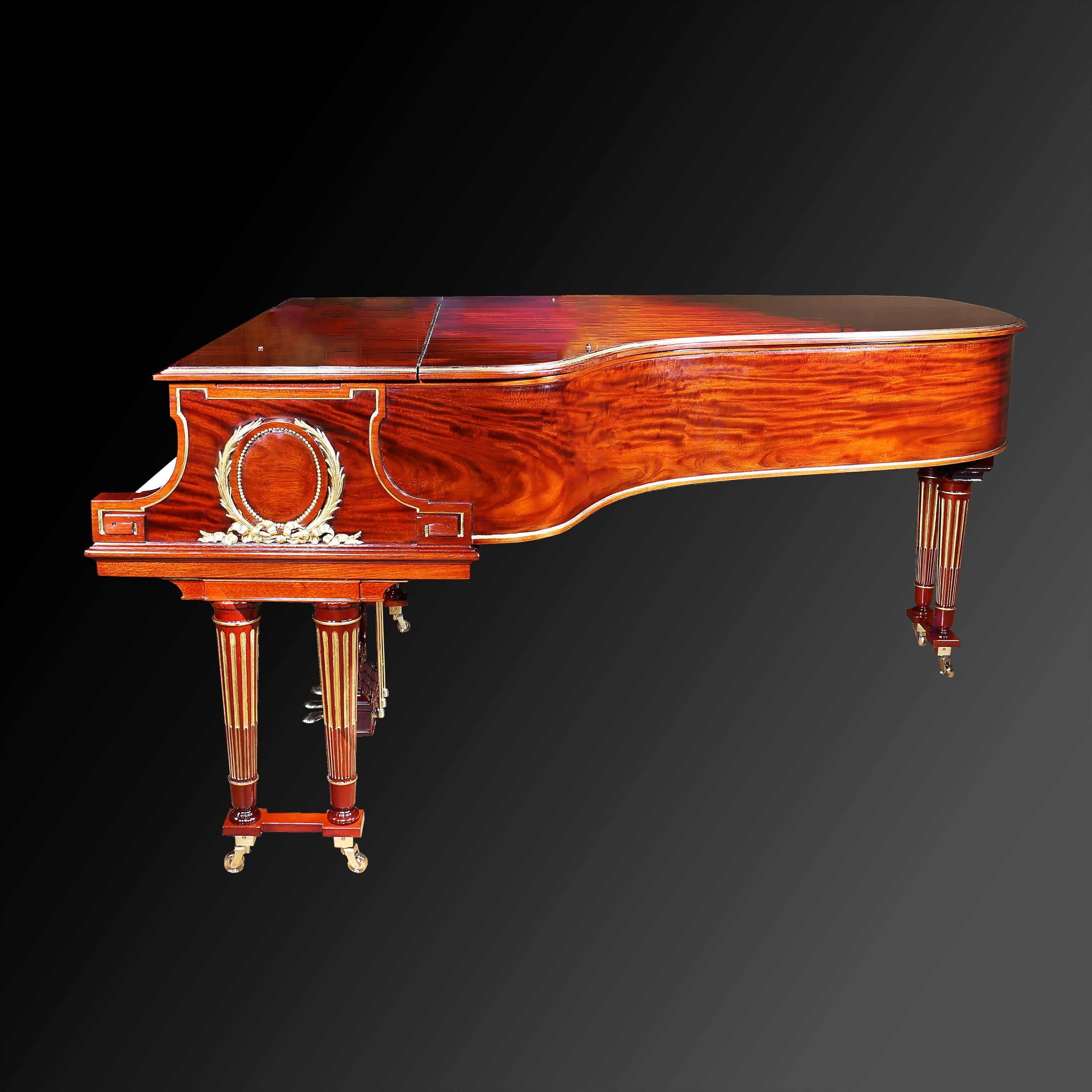 Polished German Steinway & Sons B-211 Louis XVI Gold-Plated Details For Sale