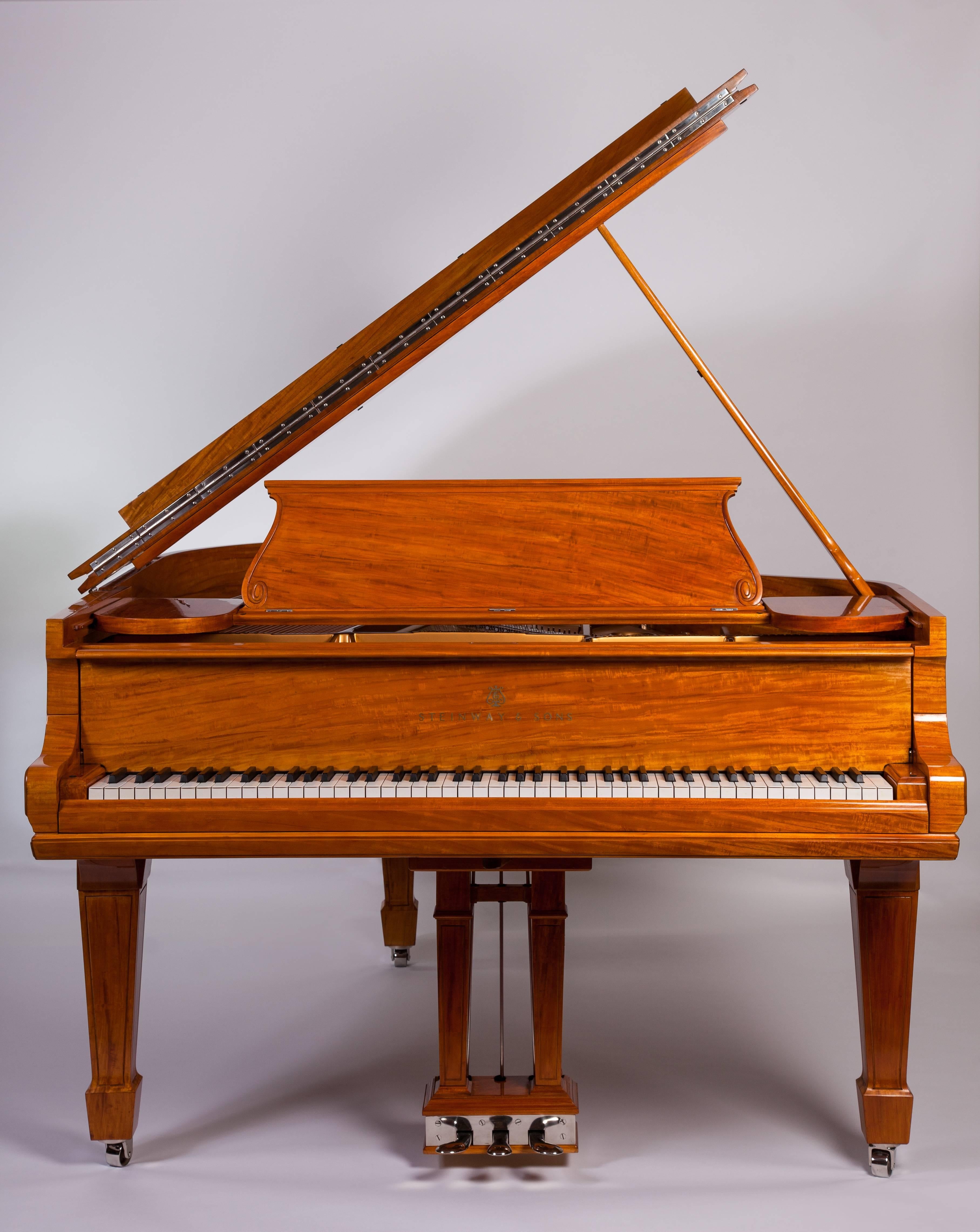 German Steinway & Sons L Grand Piano Lemon Wood Handpolished Chrome Details New Acti For Sale