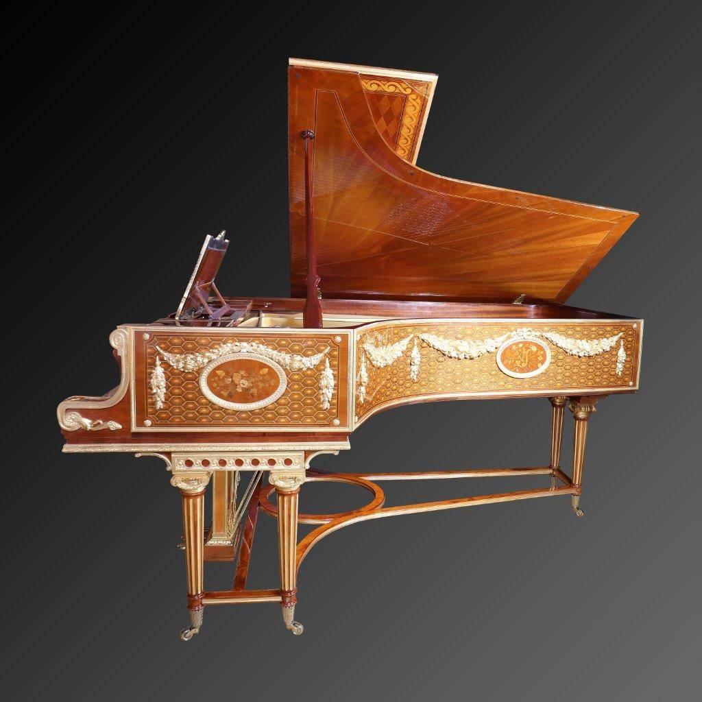 Baroque New German Luxury Grand Piano with 24-Carat Gold Platings Pure Shellack Finish For Sale
