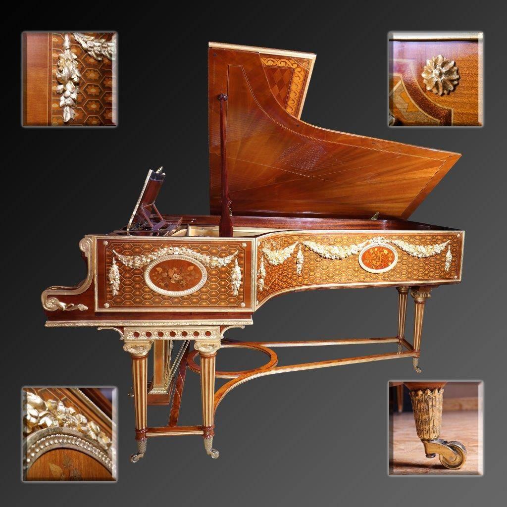 New German Luxury Grand Piano with 24-Carat Gold Platings Pure Shellack Finish For Sale 3