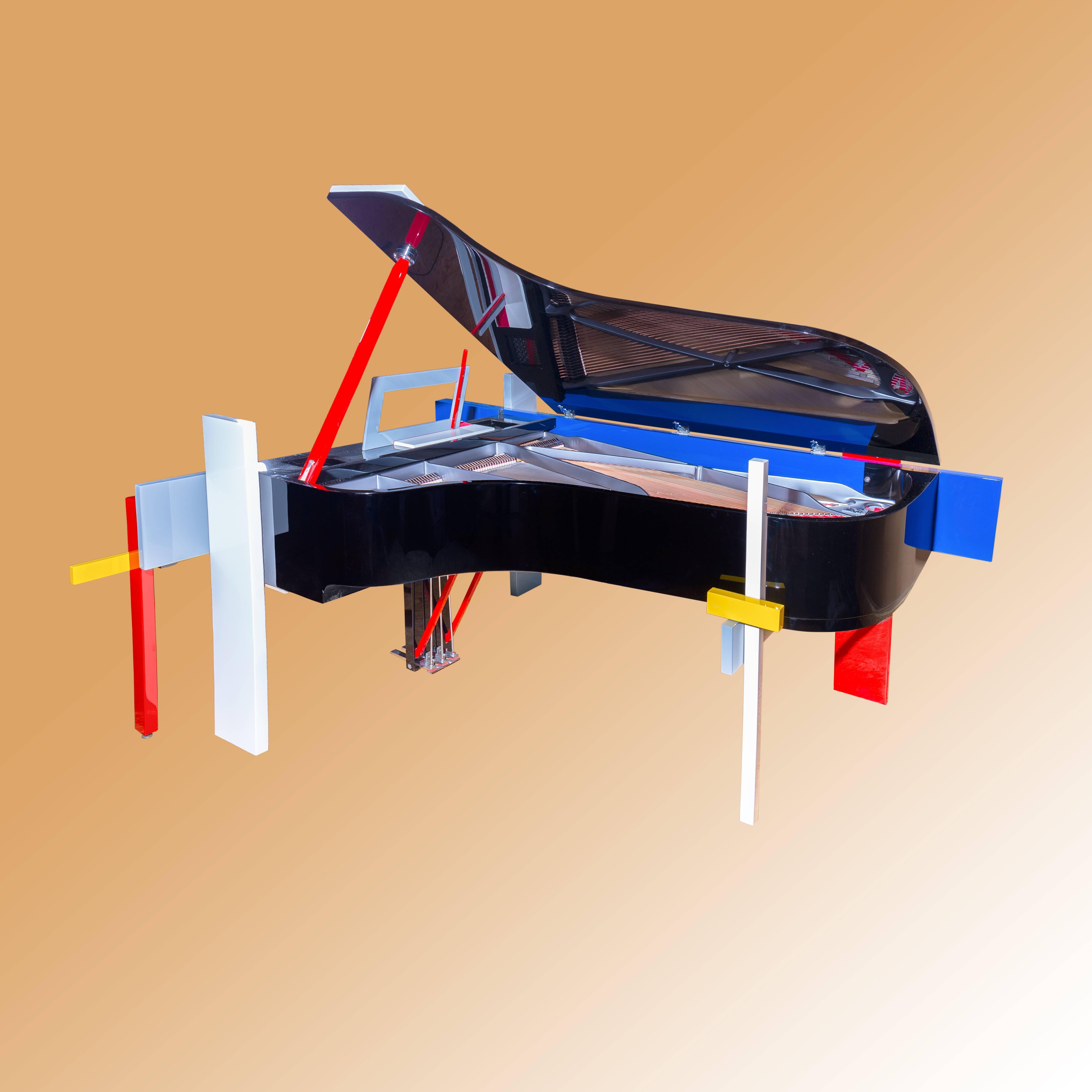 Contemporary New Modern Art German Grand Piano, Luxury Handmade Fenner B Mondrian Colored For Sale