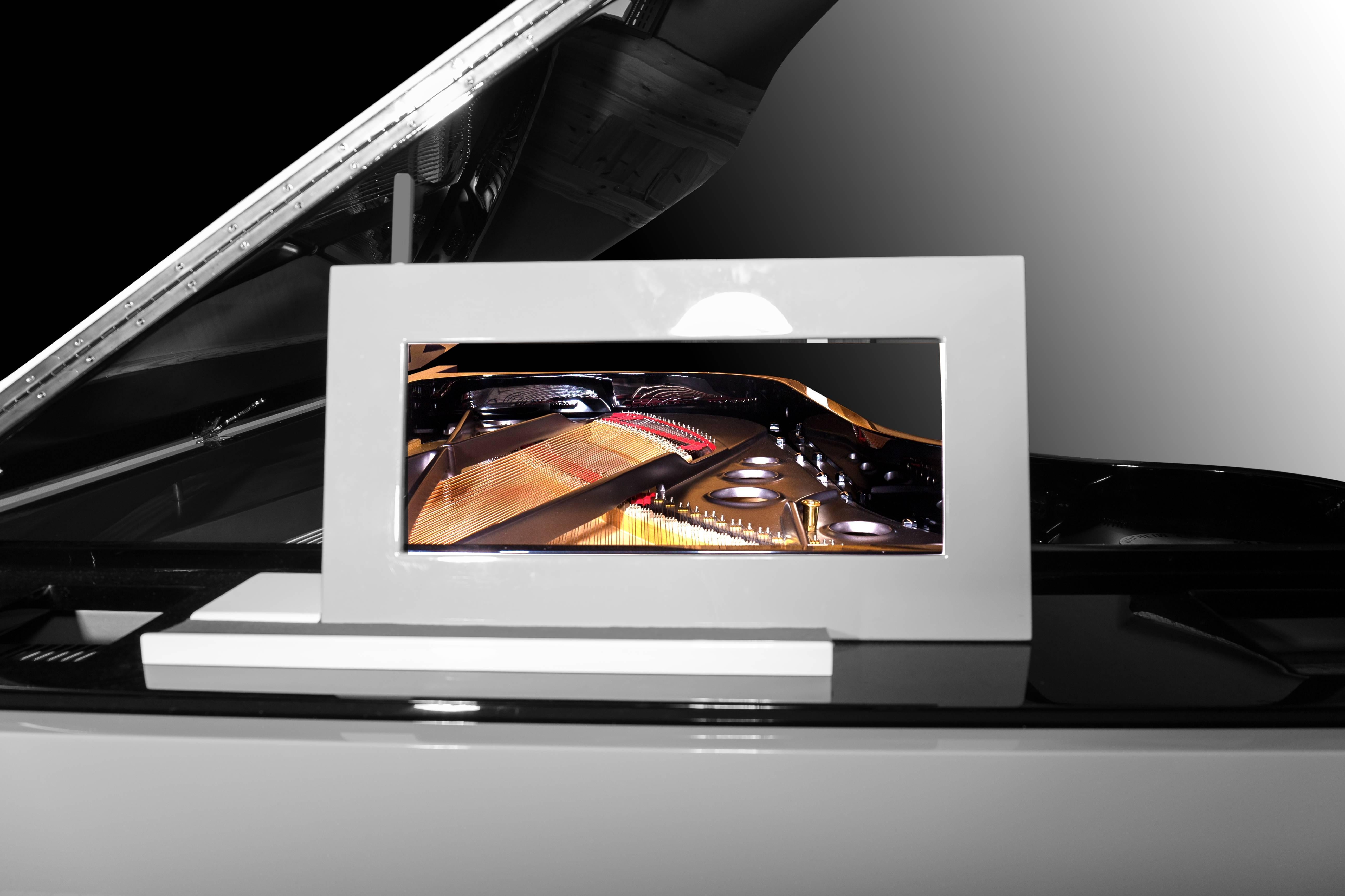 Chrome New Modern Art German Grand Piano, Luxury Handmade Fenner B Mondrian Colored For Sale