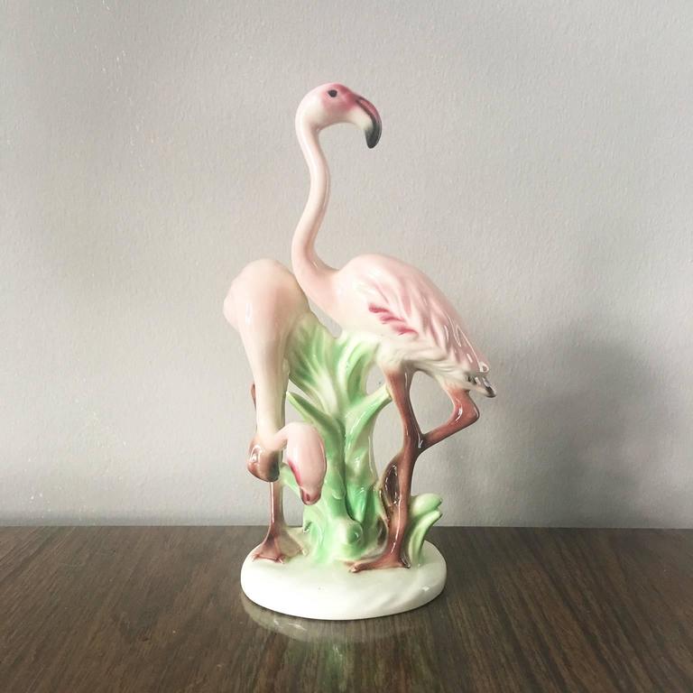 Vintage Double Pink Flamingo Figurine For Sale at 1stDibs glass