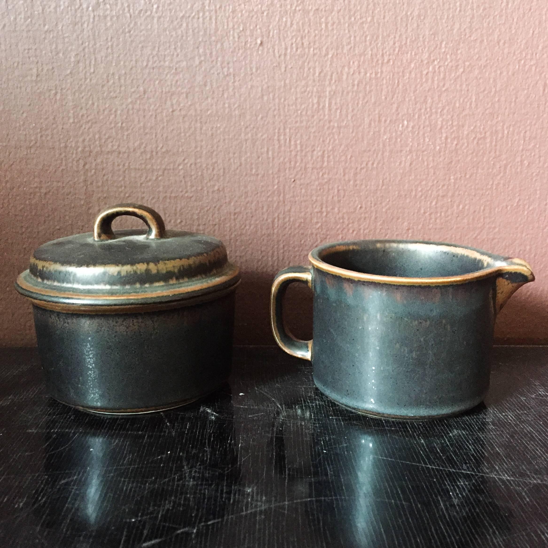 Ruska from Arabia, Brown Stoneware, Tea Pot, Sugar Bowl and Milk Jug 1