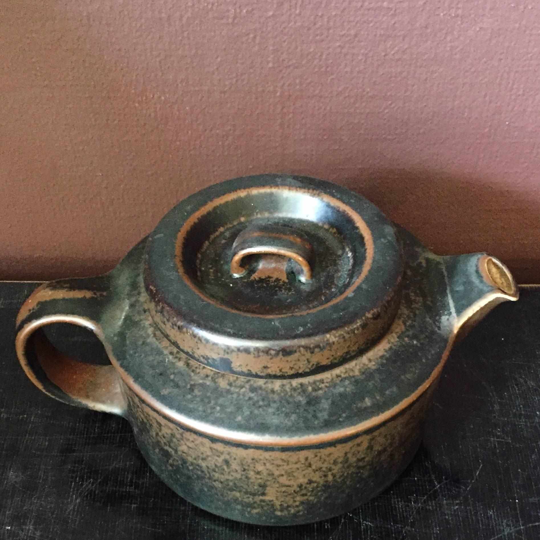 Mid-Century Modern Ruska from Arabia, Brown Stoneware, Tea Pot, Sugar Bowl and Milk Jug