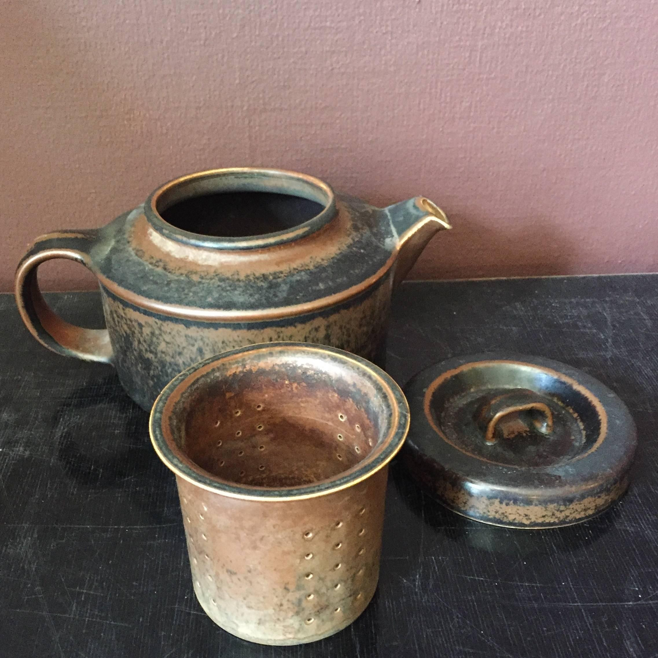 Finnish Ruska from Arabia, Brown Stoneware, Tea Pot, Sugar Bowl and Milk Jug