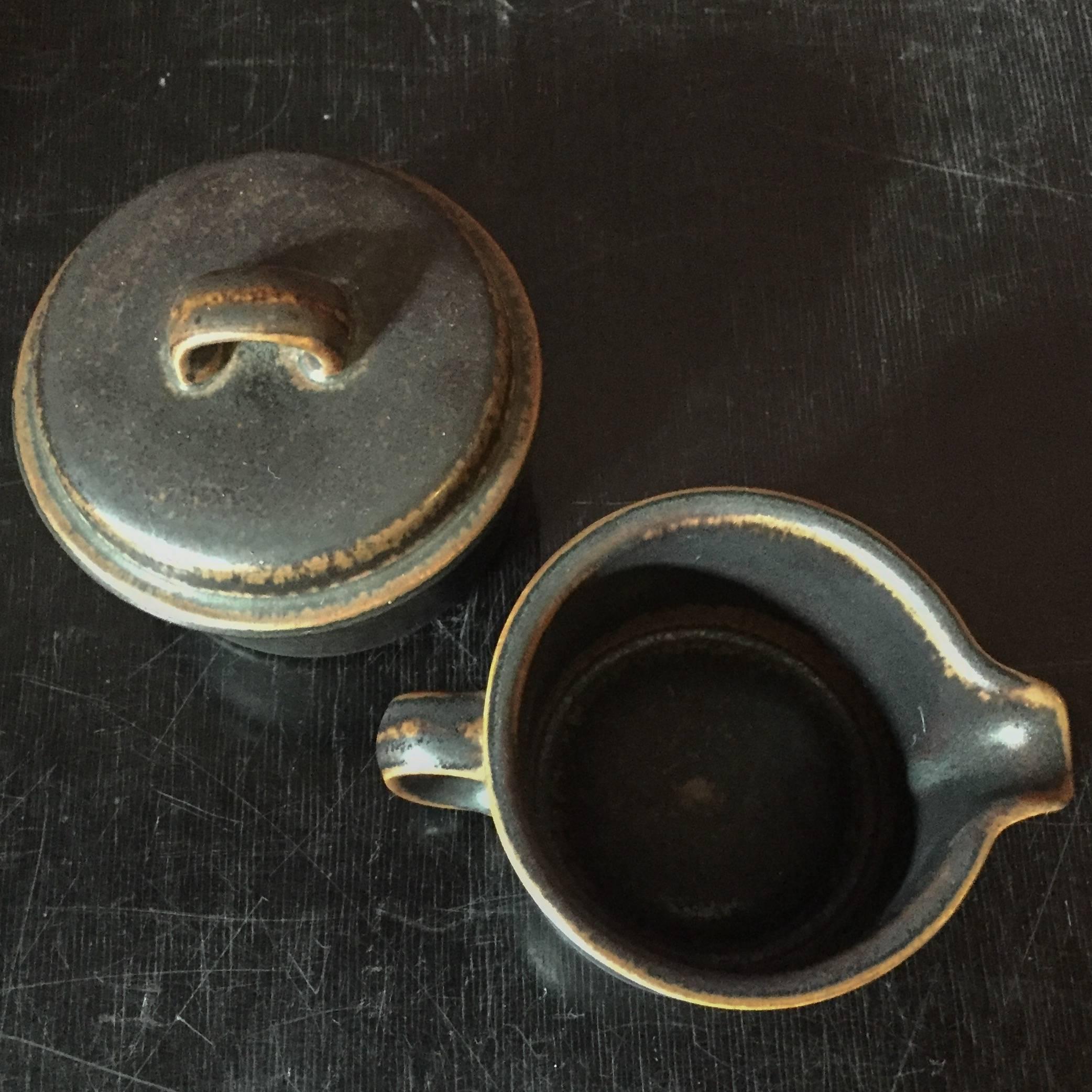 Mid-20th Century Ruska from Arabia, Brown Stoneware, Tea Pot, Sugar Bowl and Milk Jug