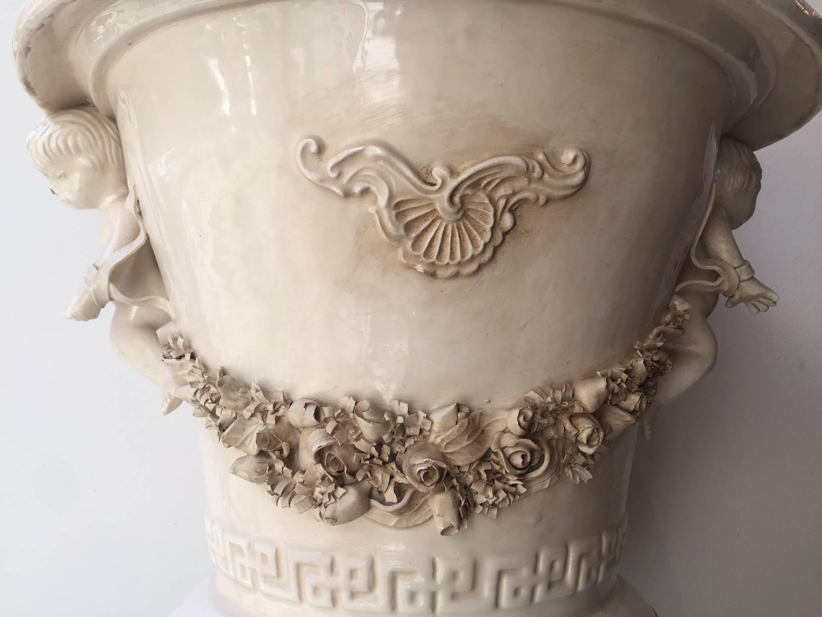 Neoclassical 19th Century Italian Pair of Vases White Glazed Ceramic For Sale
