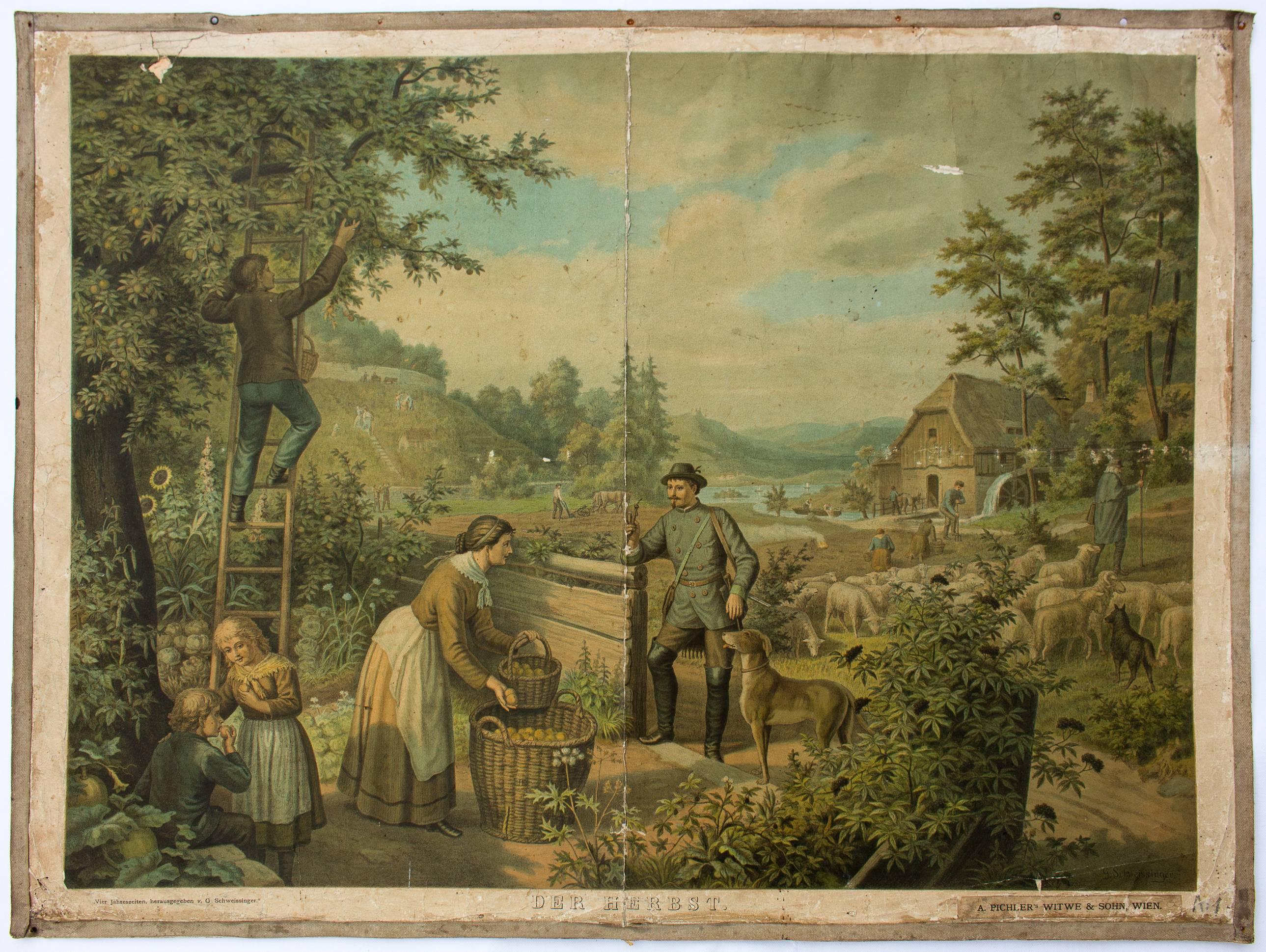 Other 19th Century Wall Chart, Four Seasons, G. Schweisinger, 1885 For Sale