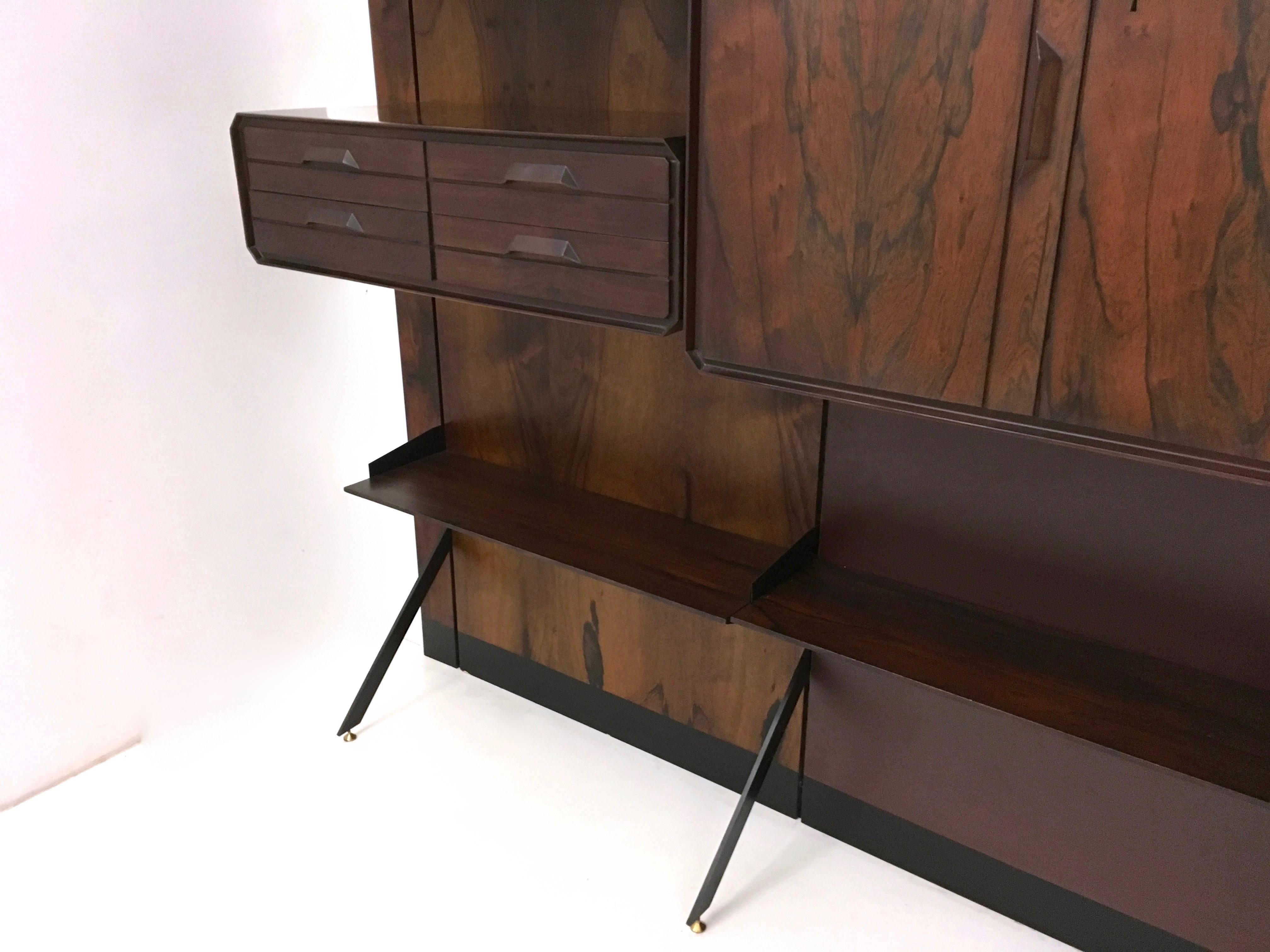 Mid-20th Century Midcentury Modern Wood, Formica, Metal and Brass Bookcase, Italy, 1960s