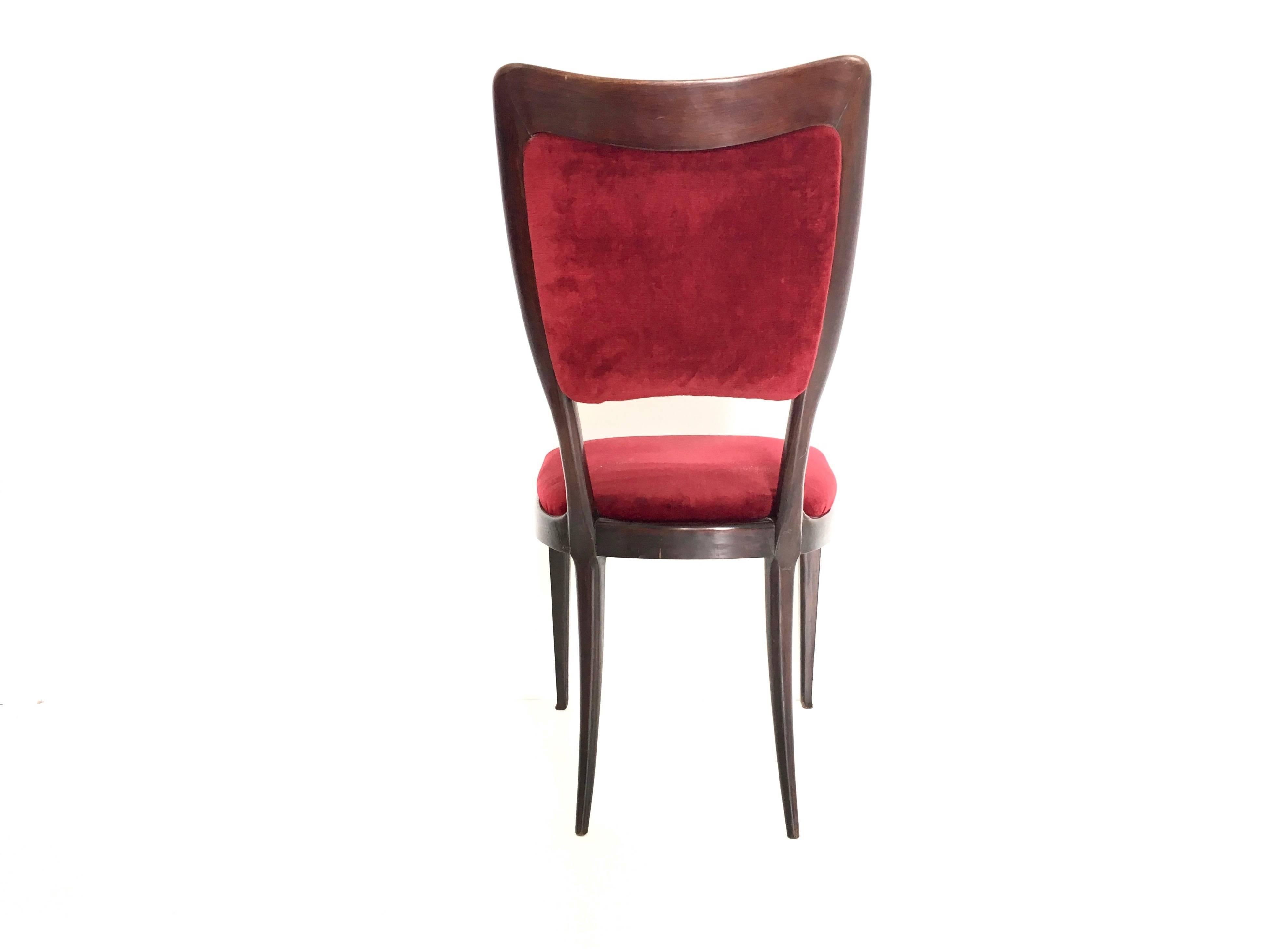 Velvet Set of Four Chairs by Paolo Buffa, 1950s
