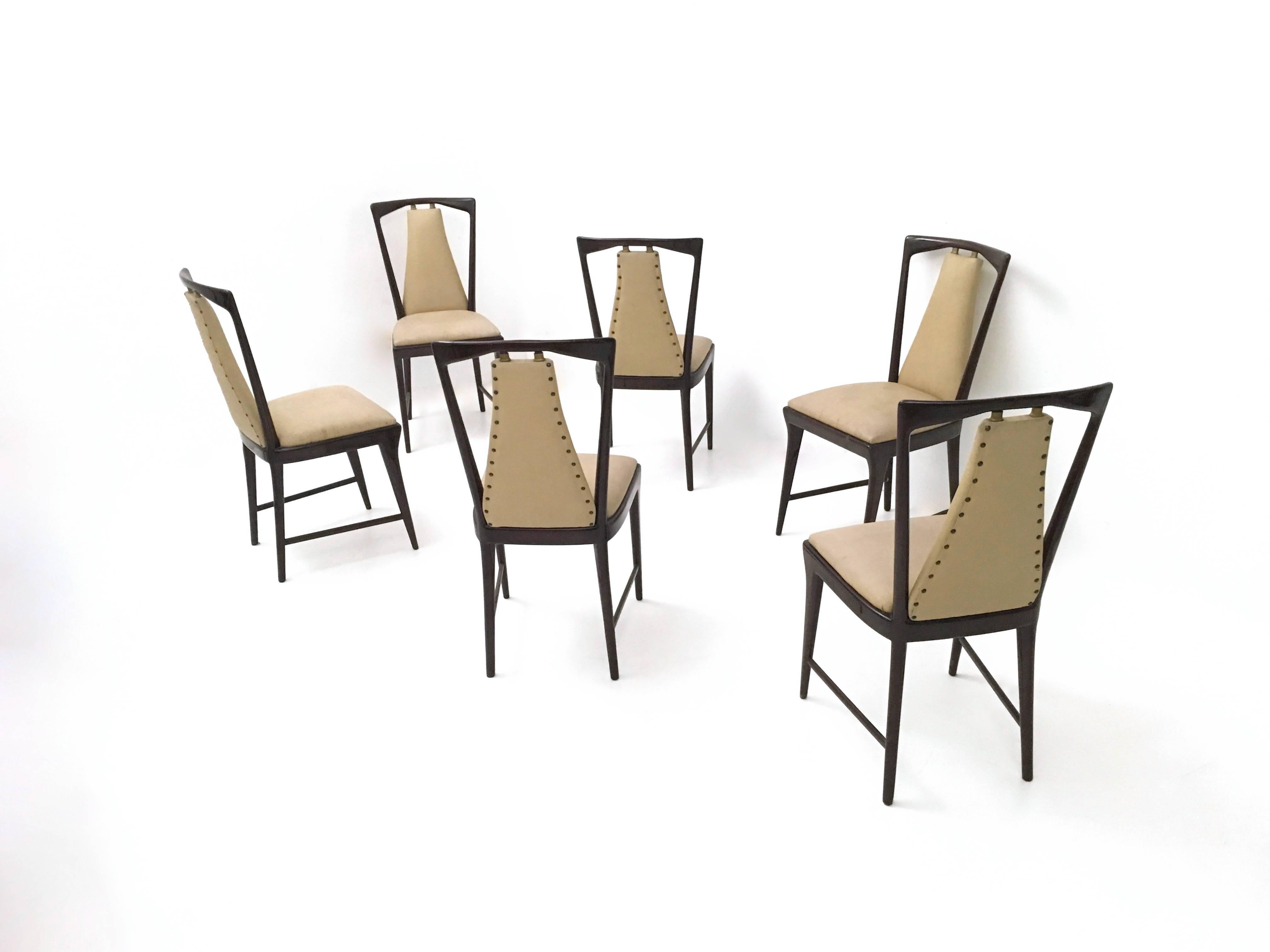 Set of Six Mahogany and Skai Chairs, style of Osvaldo Borsani, Italy, 1950s 1