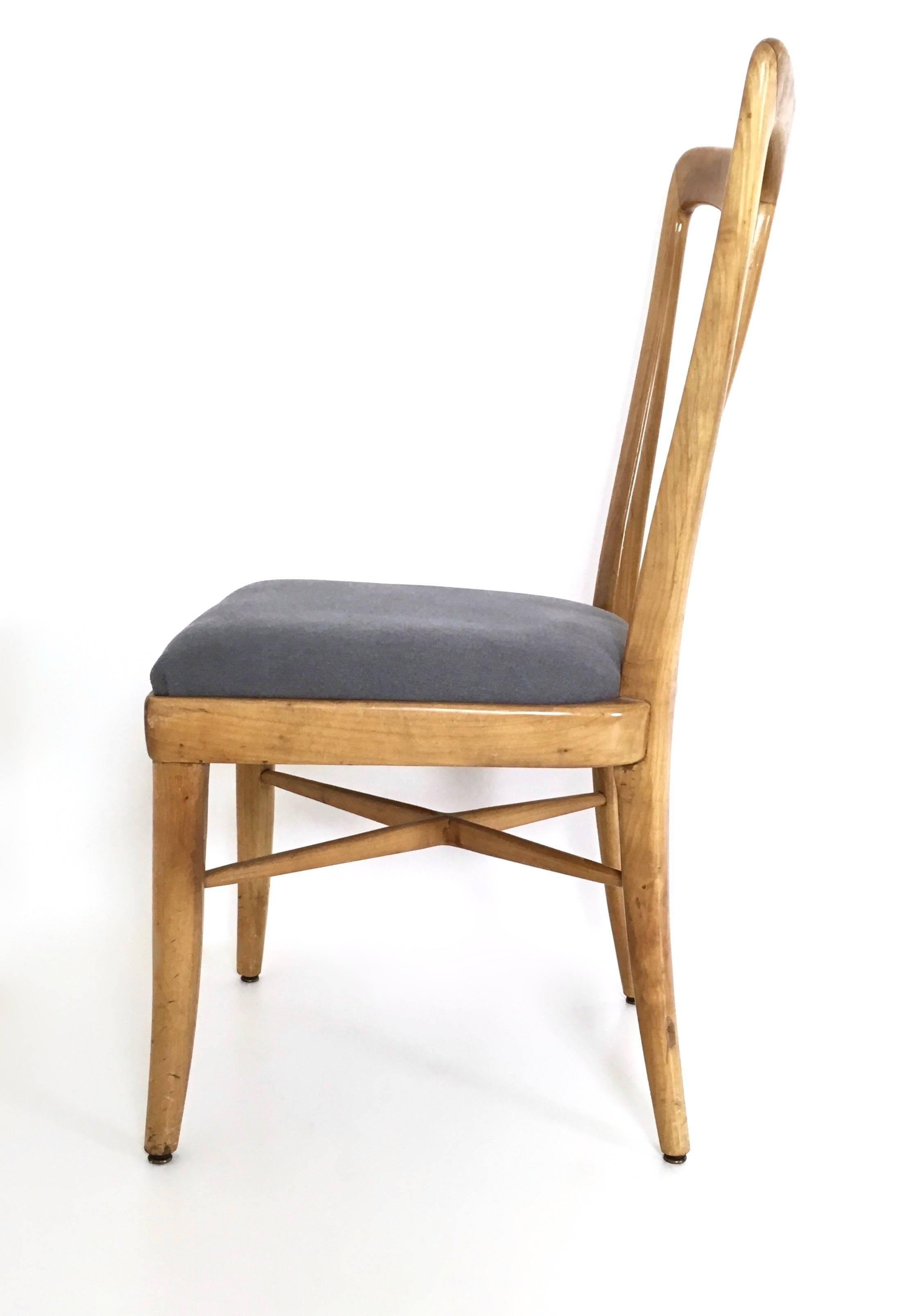 Set of Six Cherry and Gray Fabric Dining Chairs Attributed to Ulrich, Italy 1