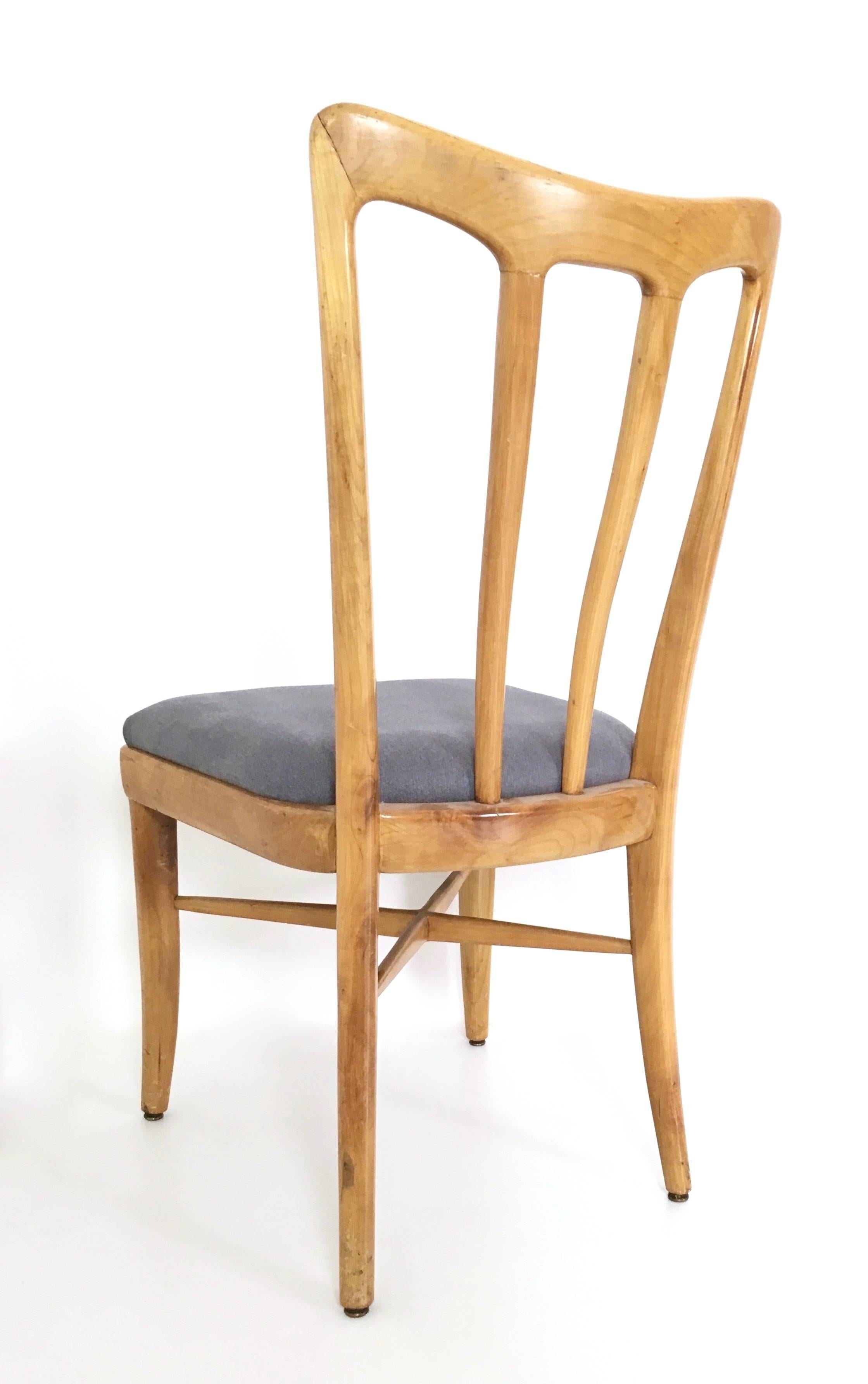 Mid-20th Century Set of Six Cherry and Gray Fabric Dining Chairs Attributed to Ulrich, Italy