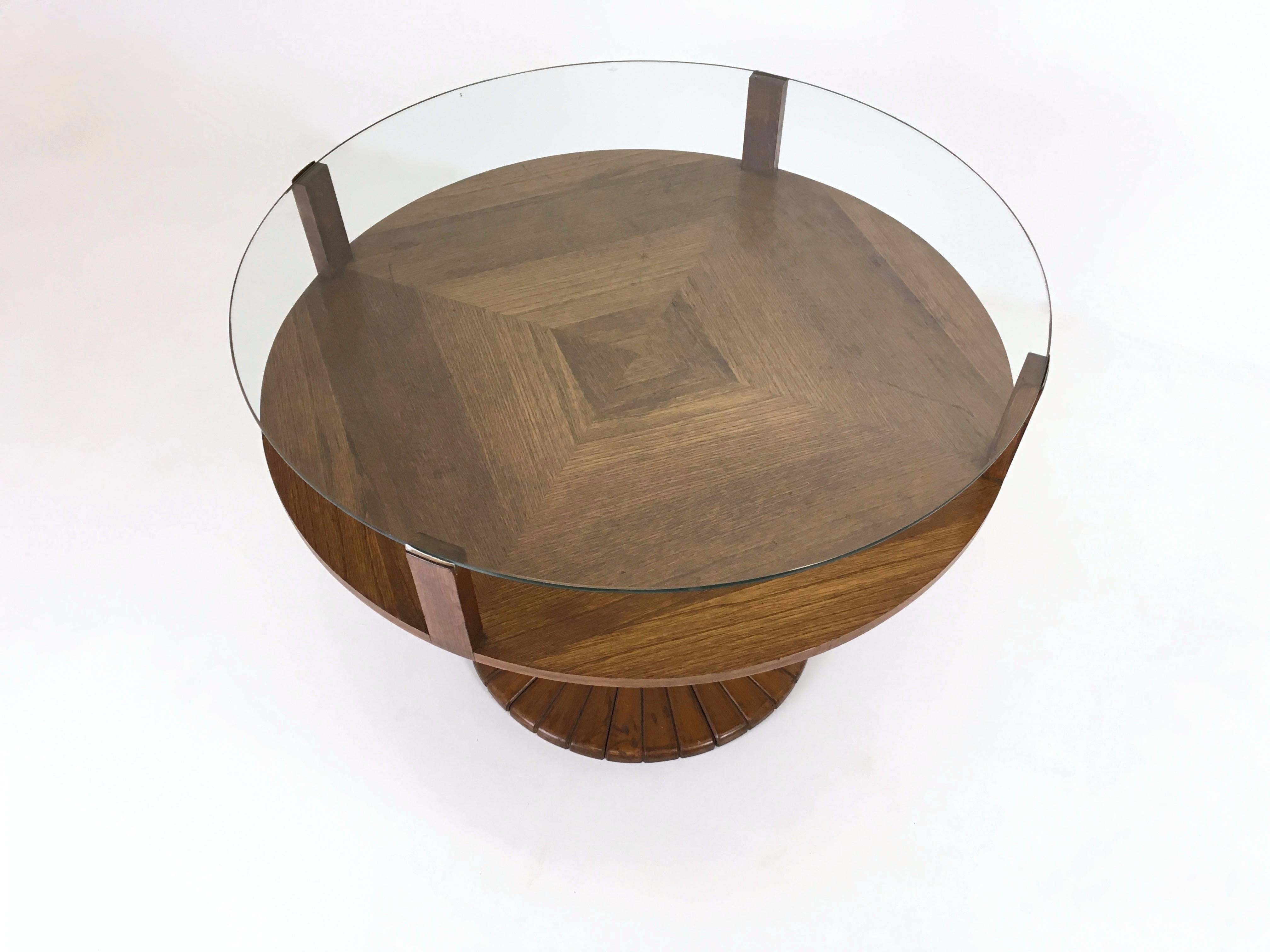 Italian Oak and Tempered Glass Coffee Table Ascribable to Osvaldo Borsani, 1940s