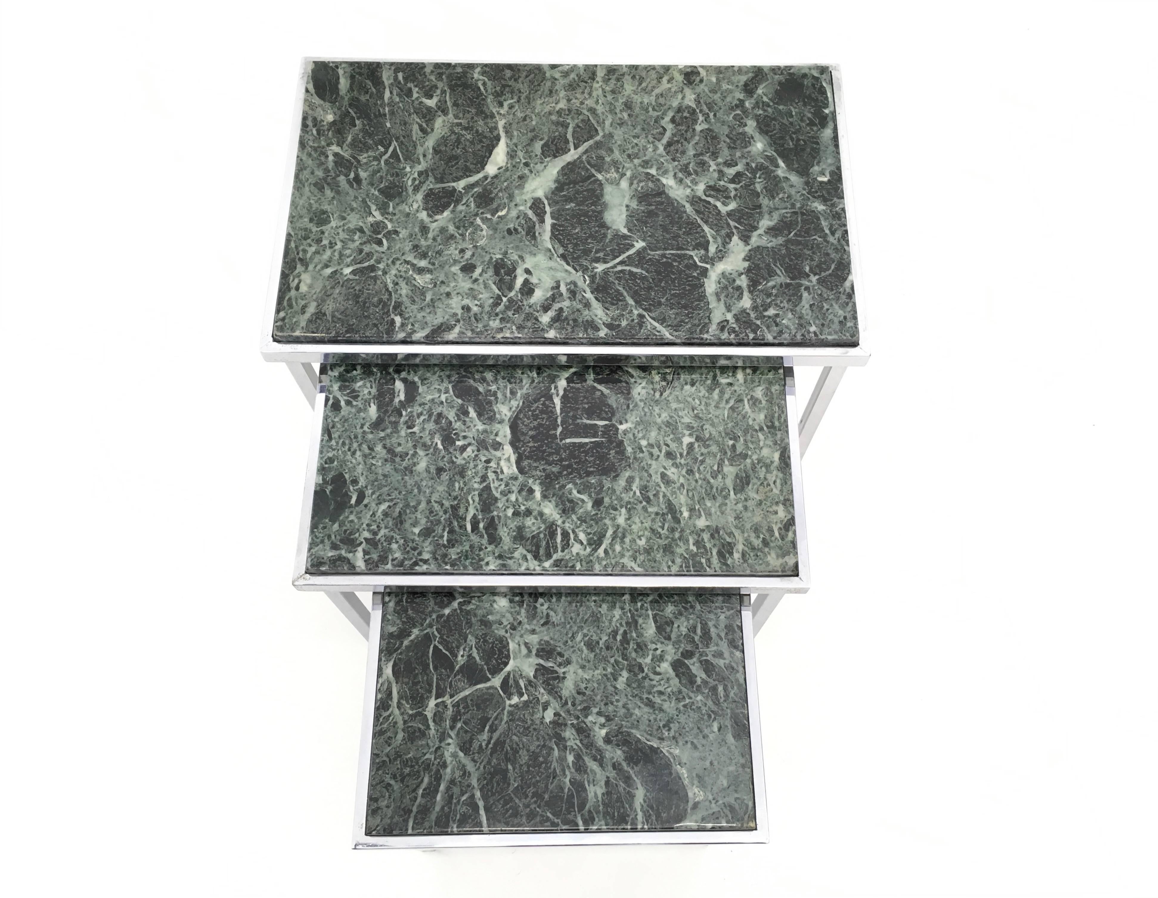 Italian Green Alps Marble Nesting Tables, Italy, 1970s