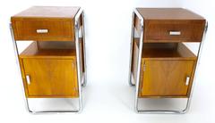 Pair of Walnut and Linoleum Bedside Tables by Rudolf Vichr, 1940s